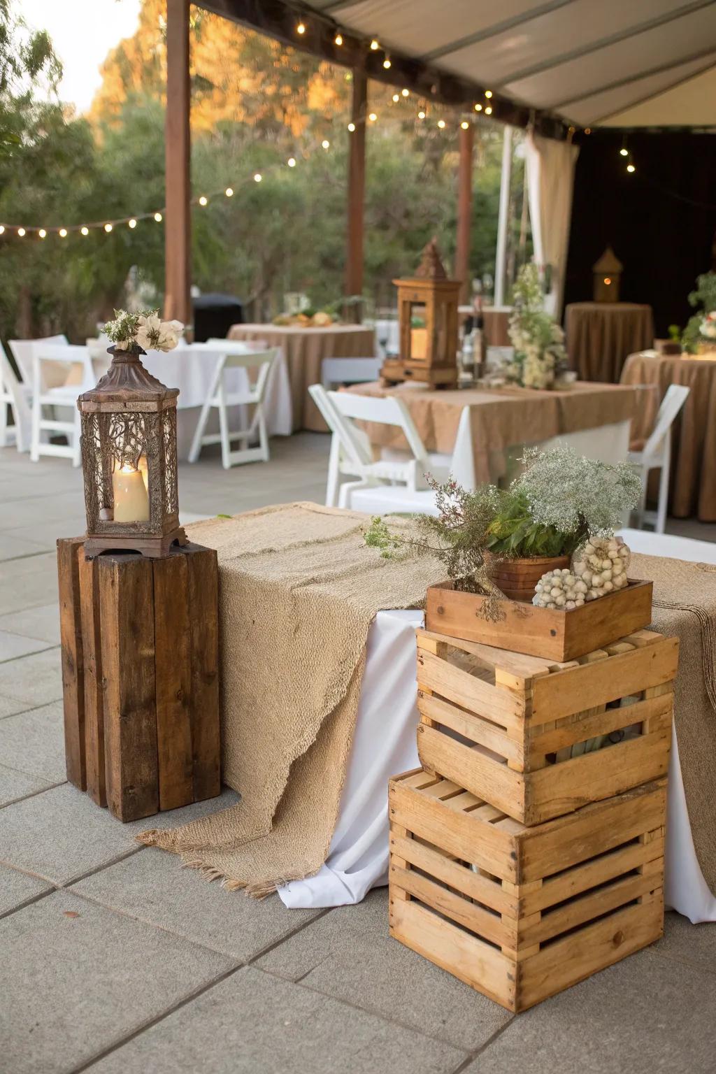 Country elements add charm to an outdoor engagement celebration.