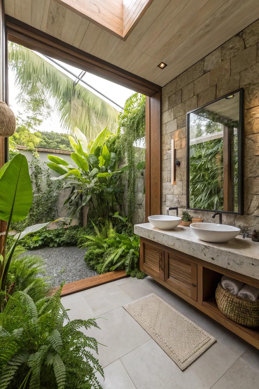 Plants add a touch of nature and energy to this private bathroom.