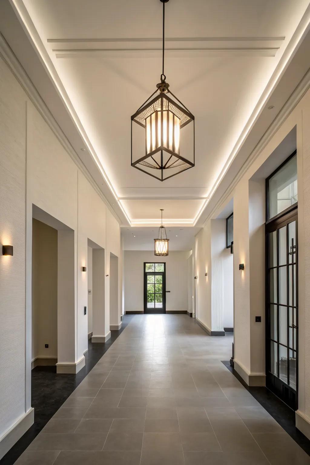 Minimalist lighting keeps this entrance sleek and stylish.