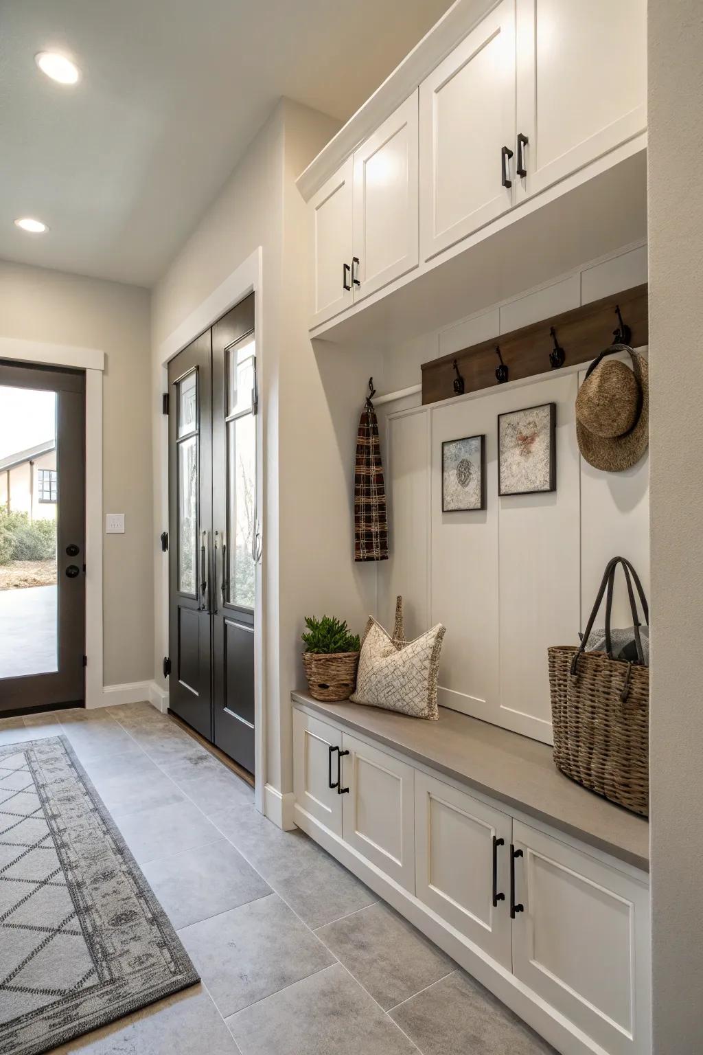 Wall-affixed lockers keep your entryway sleek and clutter-free.