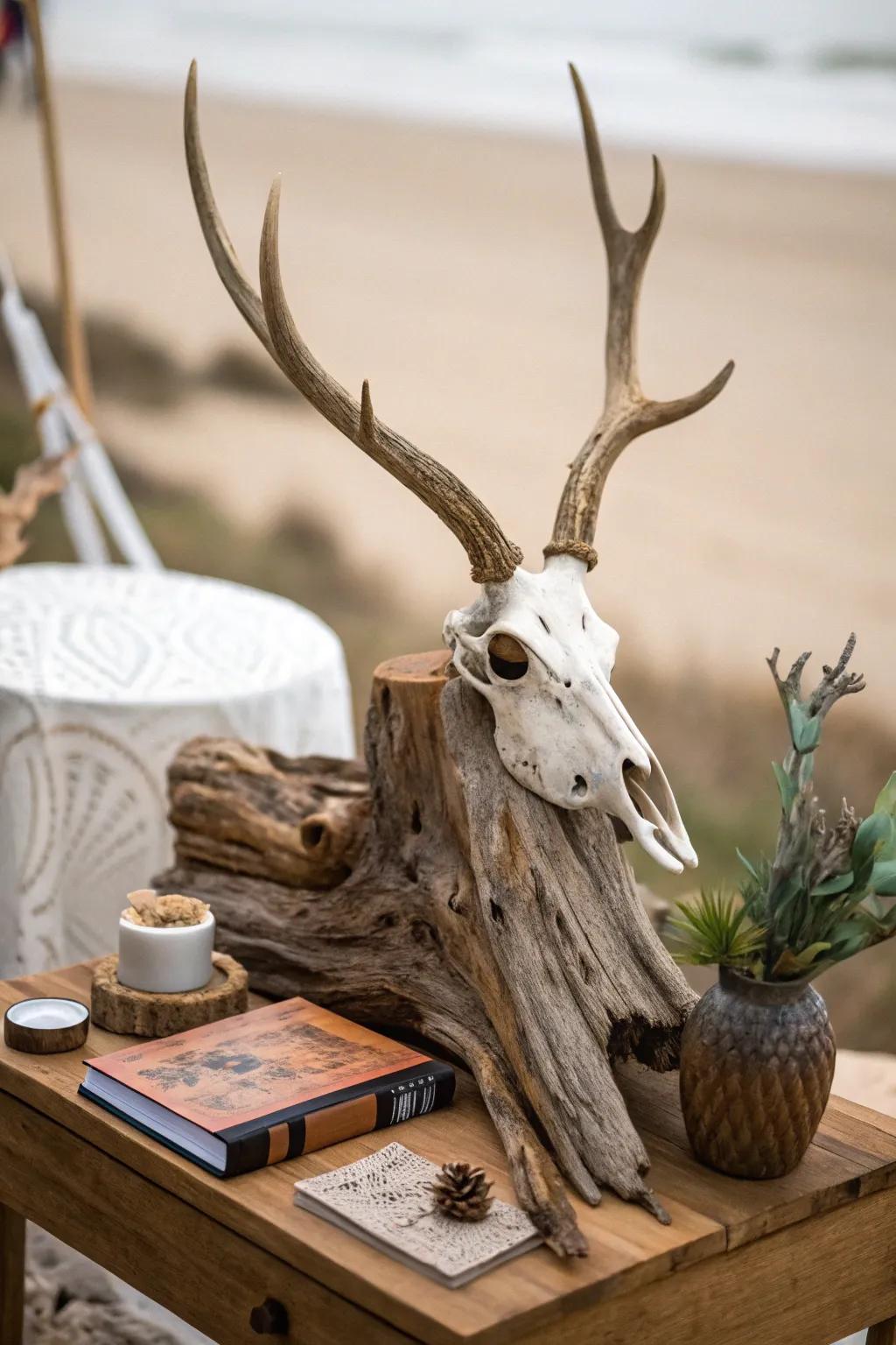 Invoke seaside magnetism through a driftwood foundation.