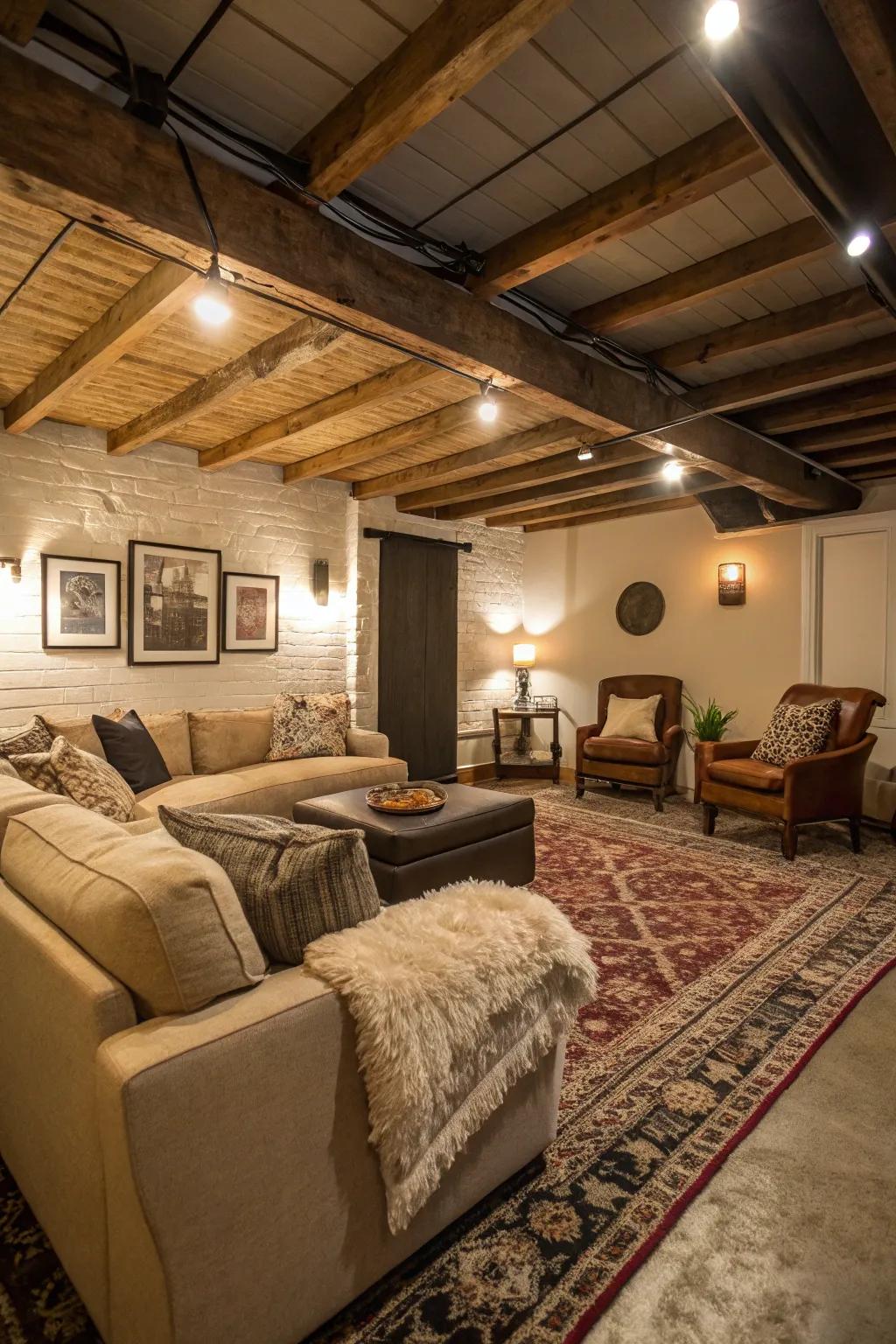 A relaxing and welcoming basement living area.