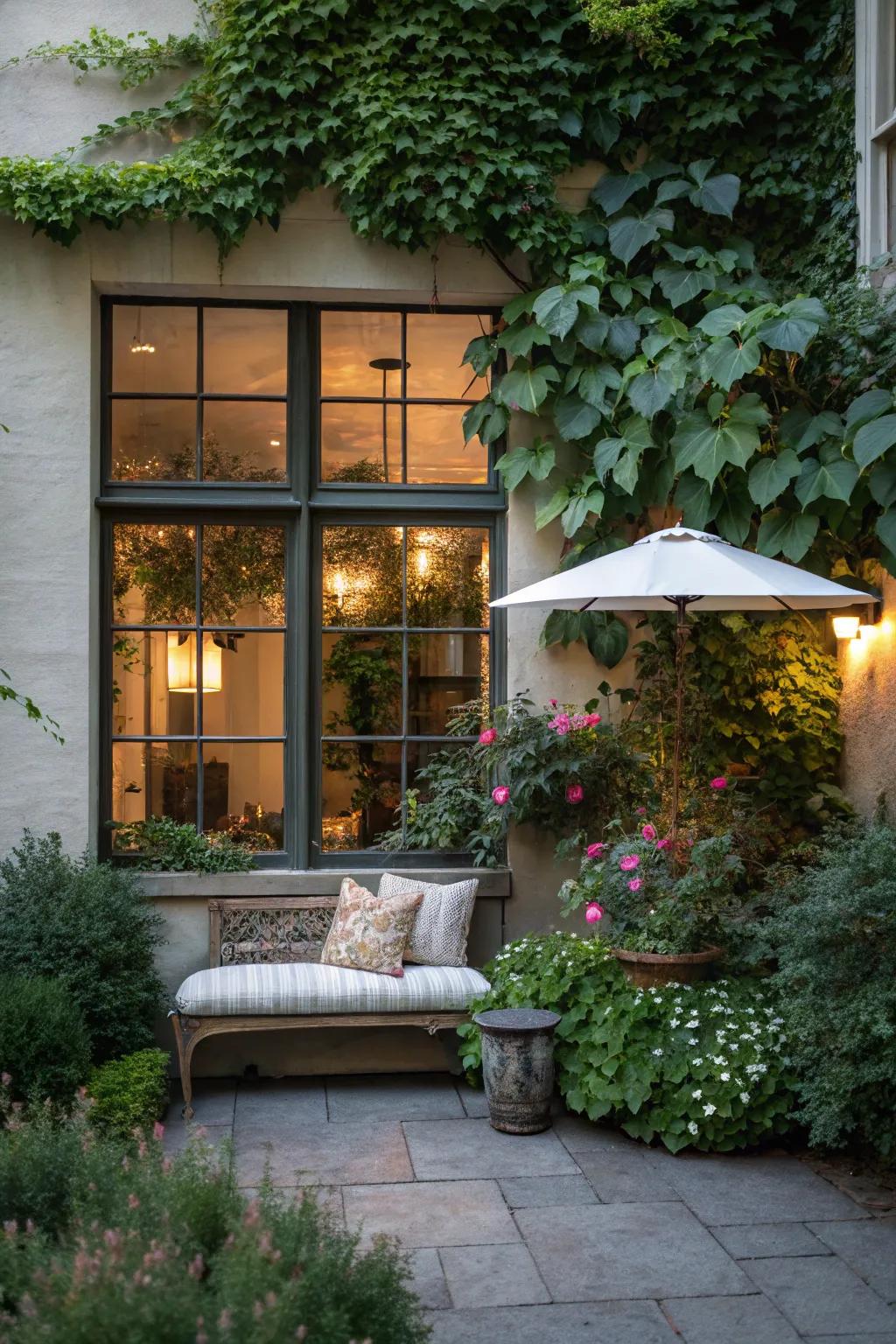 Charming outdoor seating near a window
