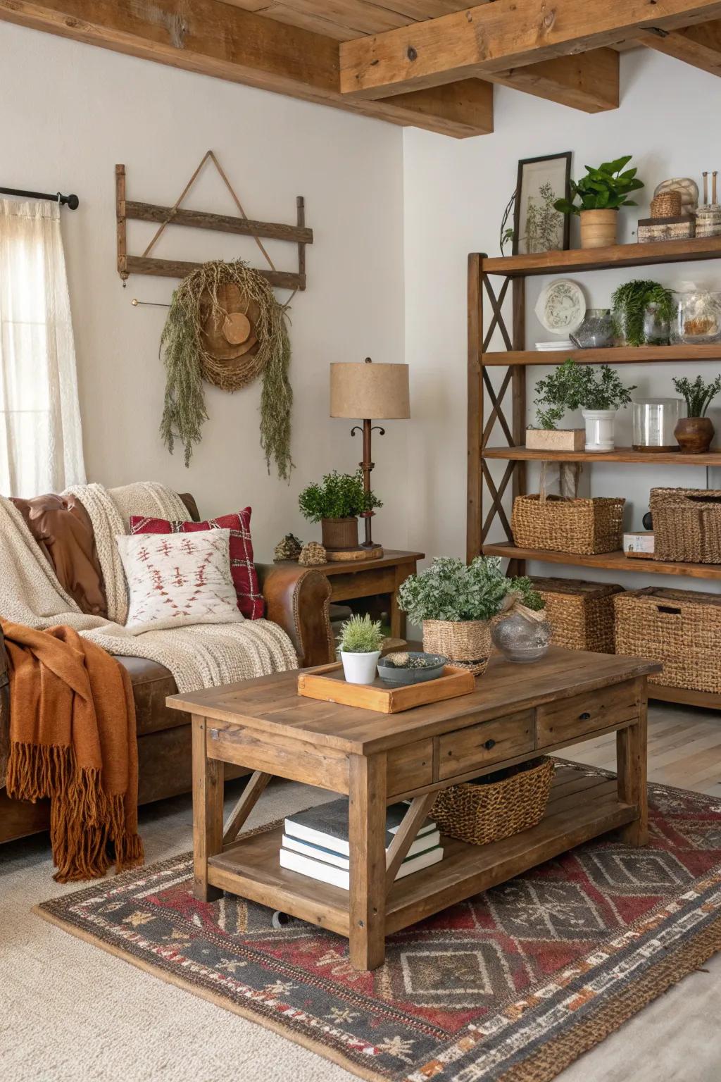 Rustic accents enhance the inviting and welcoming atmosphere of your autumn decorations.