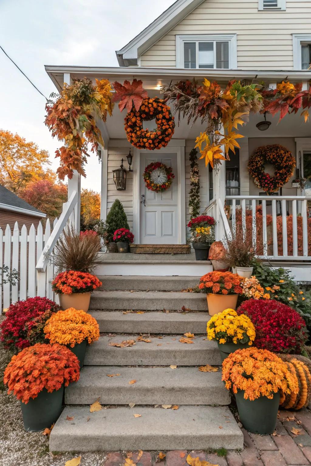 Forge an inviting front porch using seasonal decorations.