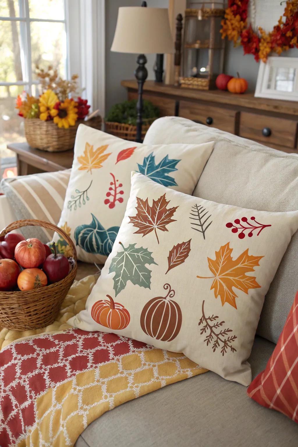 Create personalized decor with DIY stenciled fall pillows.