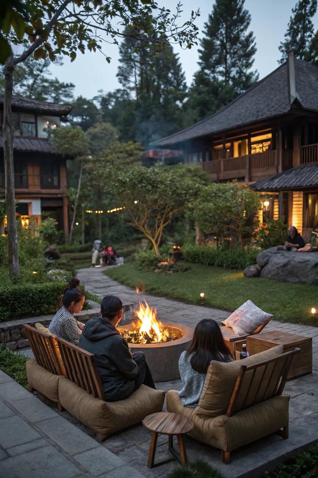 A communal fire pit area ideal for evening gatherings.
