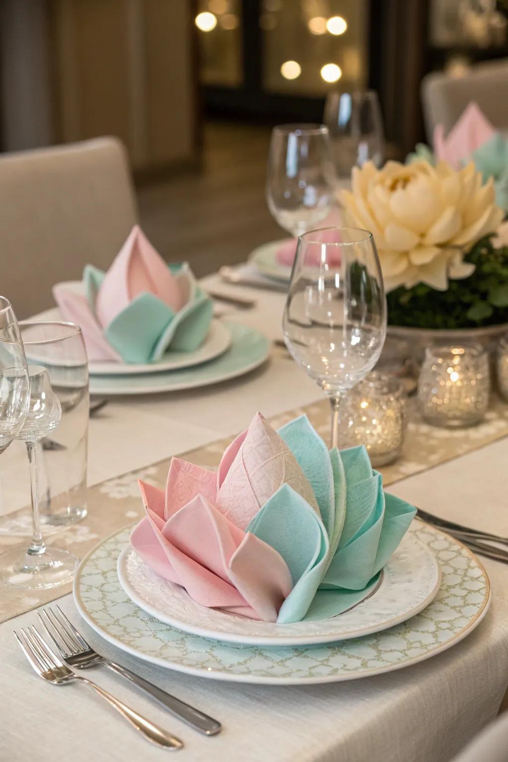 Water lily folds offer a touch of elegance to any dinner.