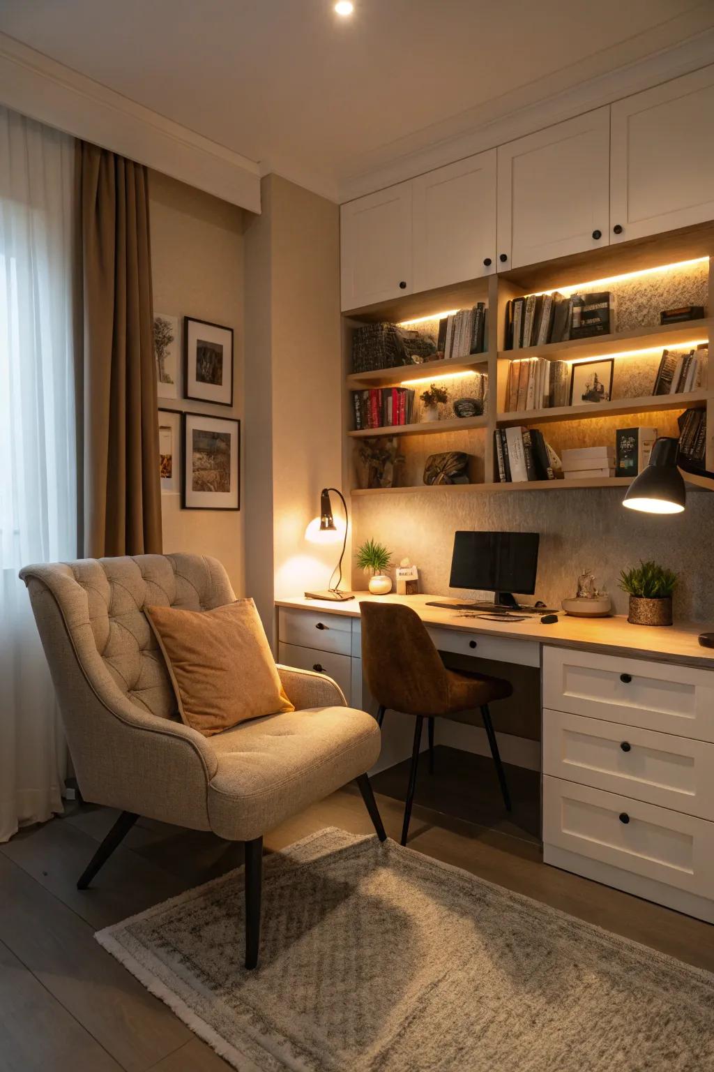 A lounge space adds comfort and functionality to your office.