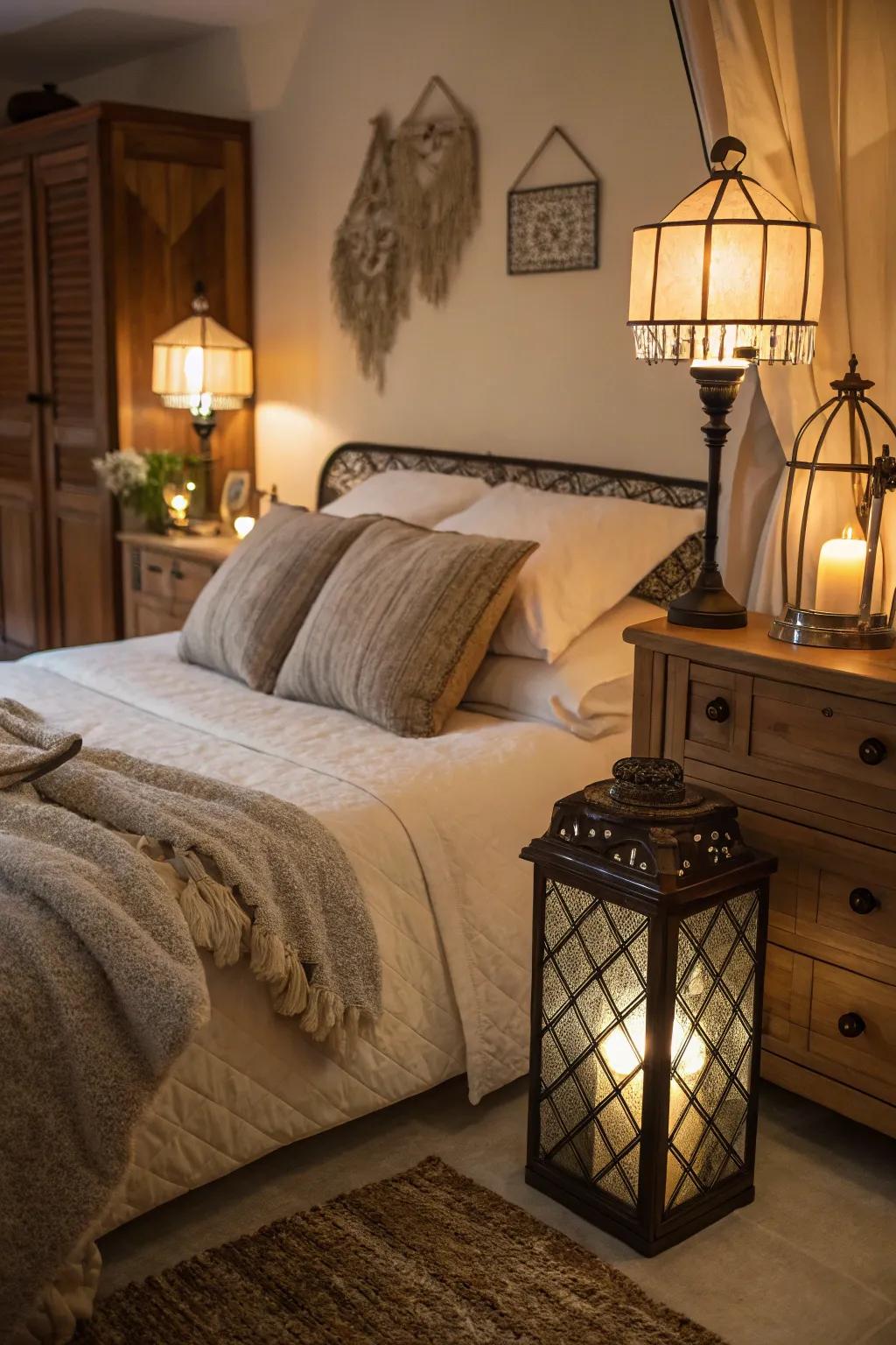 Soft lighting elevates the coziness of the space.