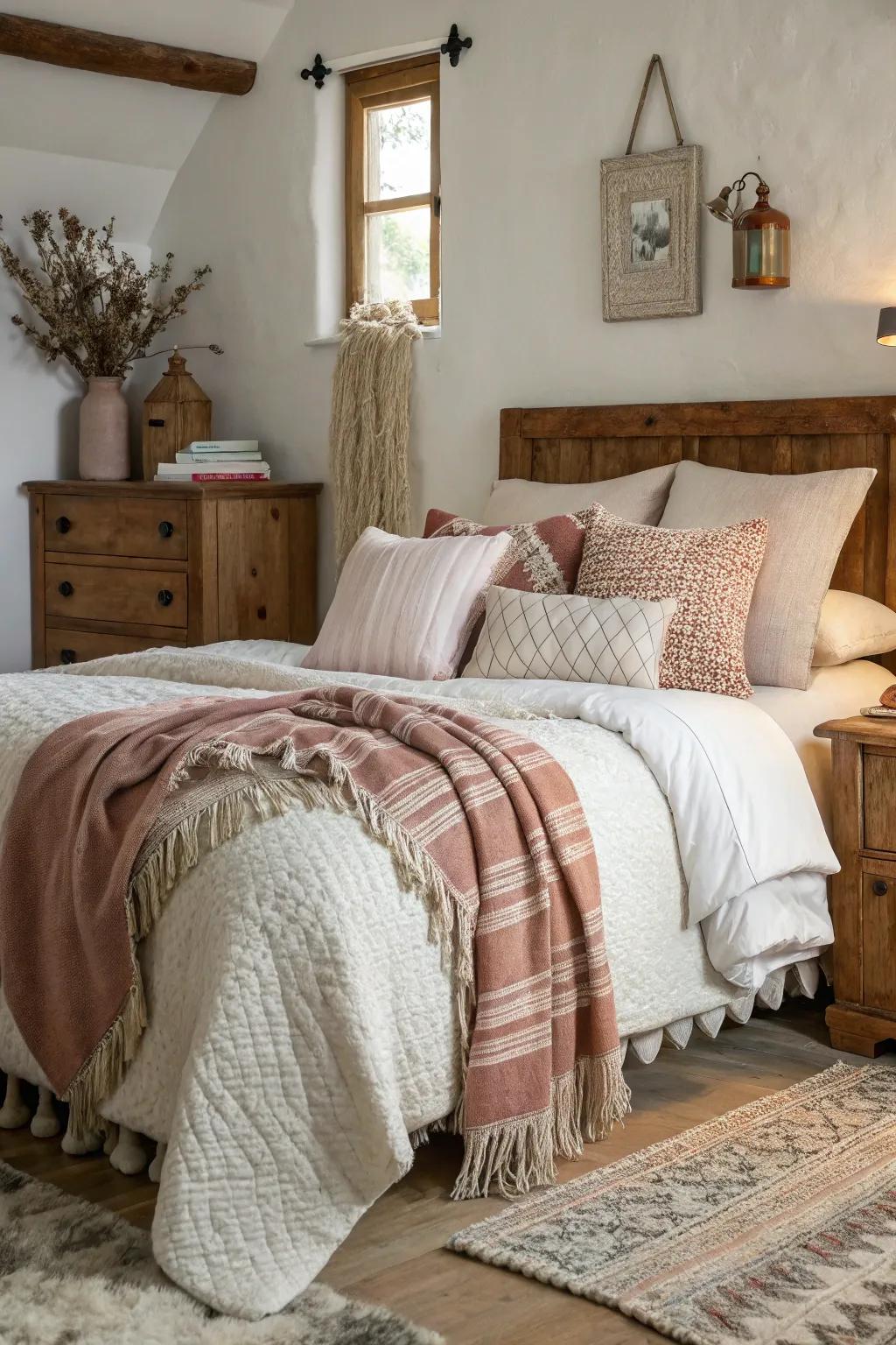 Snug bedding encourages relaxation and introduces personal style.