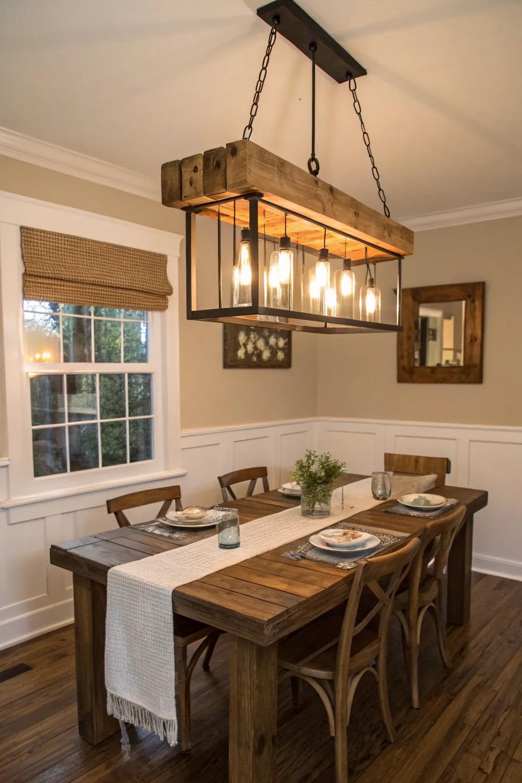 Upcycled wood lamps enhance the character and eco-friendly aspect of your space.