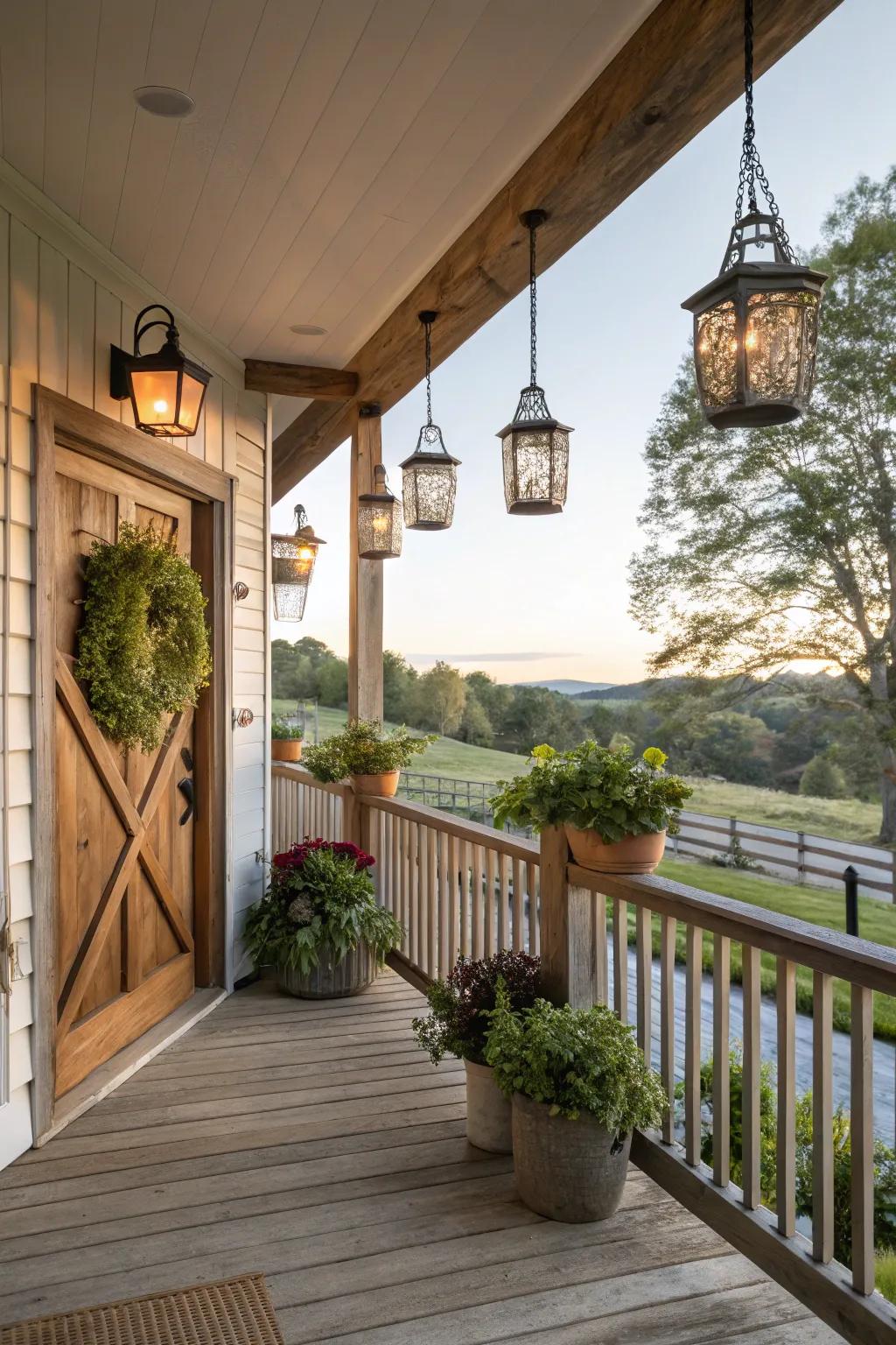 Lanterns contribute to an alluring outdoor showcase.