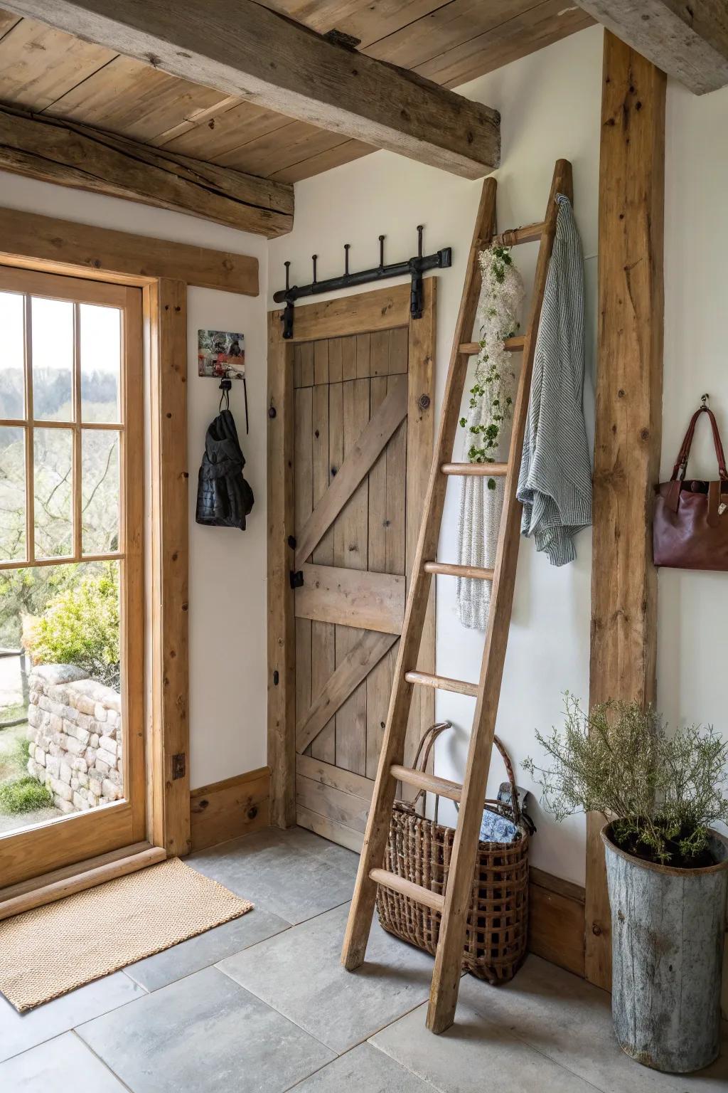 Delightful entryway arrangement enhanced by a functional ladder display