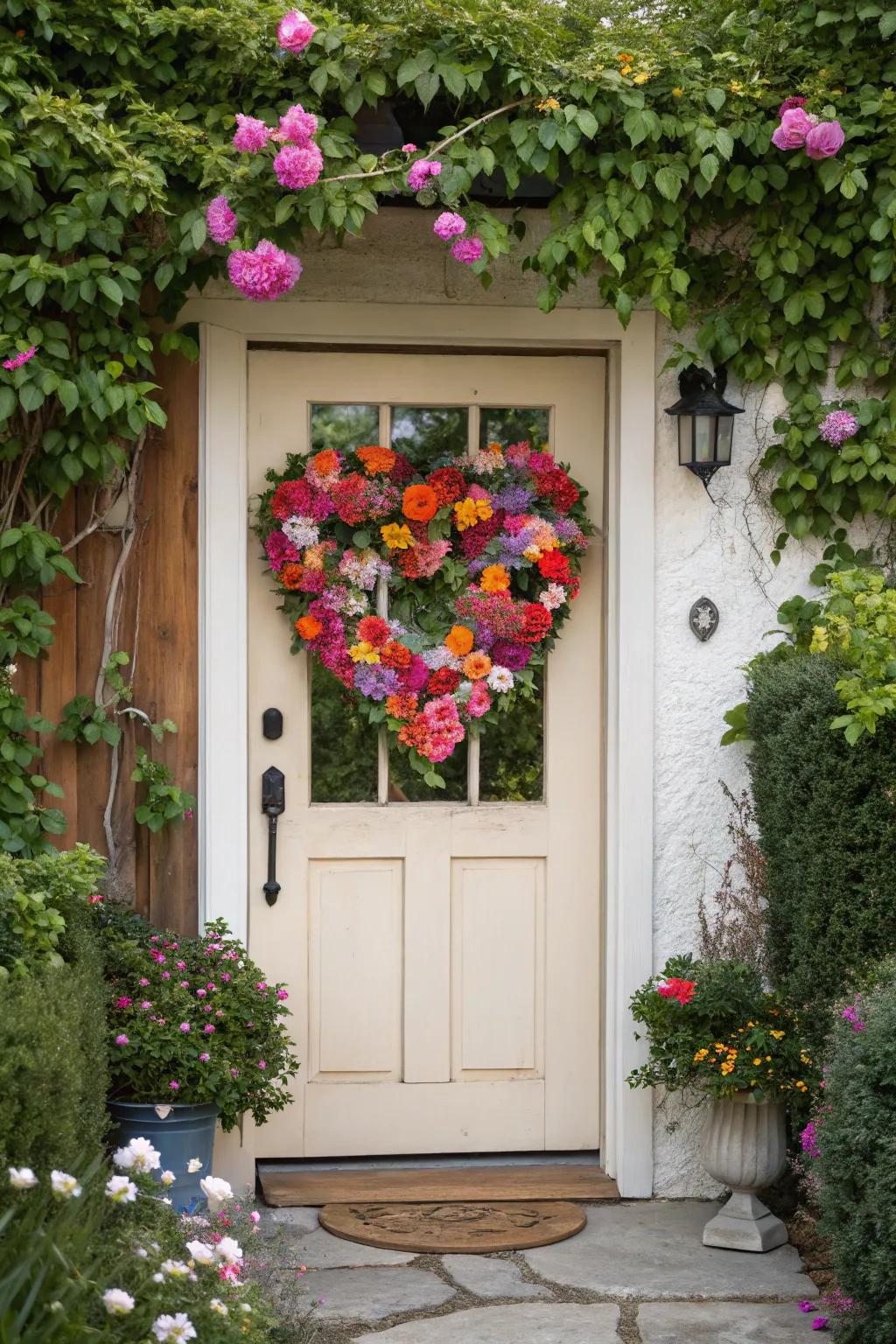 A radiant floral heart display for a splash of color.