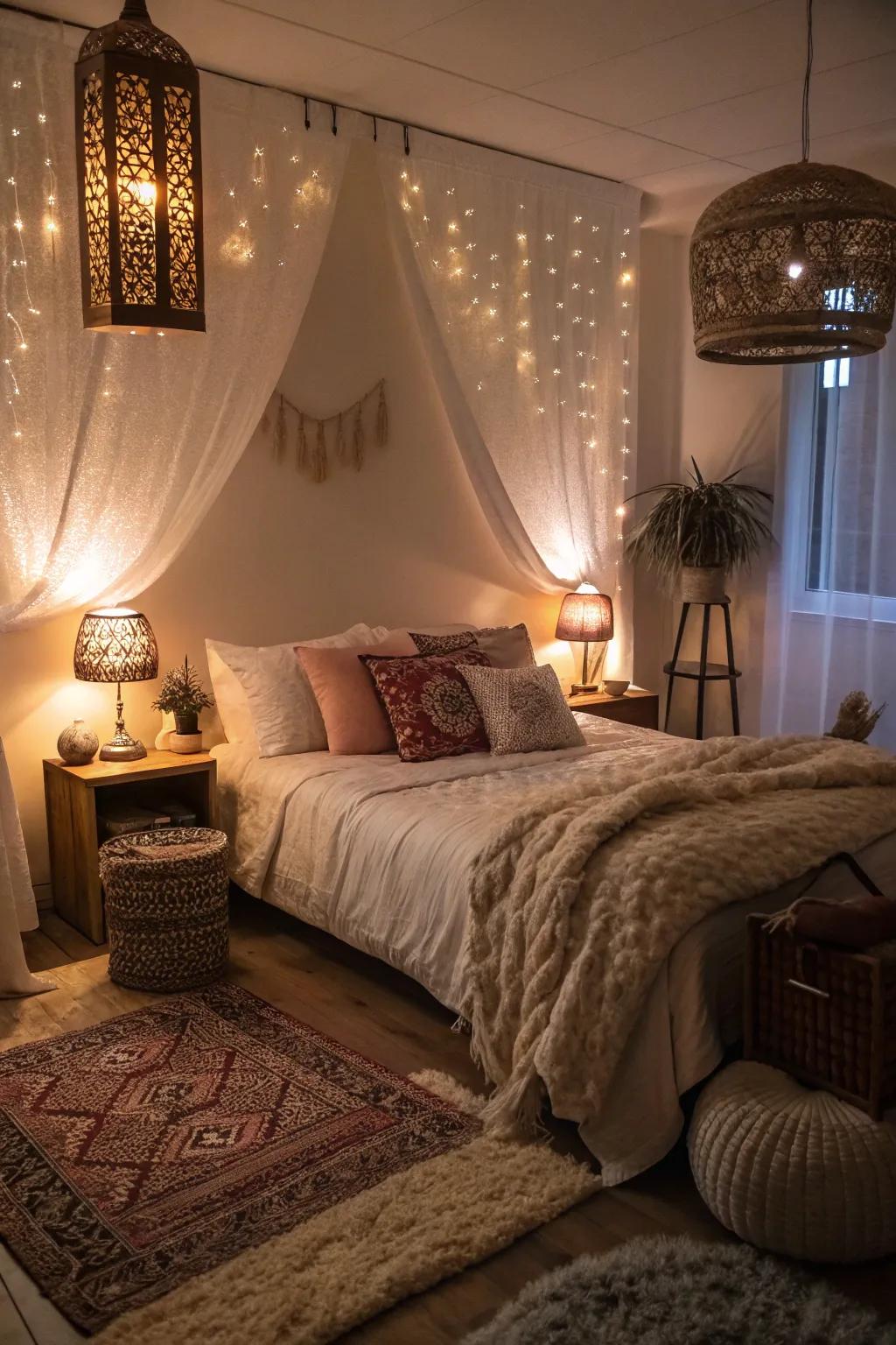 Attractive illumination dictates the mood for an ideal feng shui style sleeping quarter.