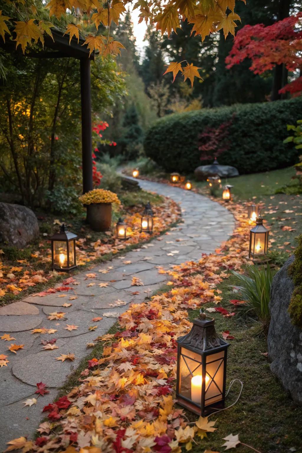 An illuminated passage adds enchantment to any autumn occasion.