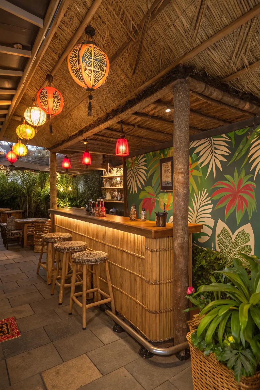 Escape to a tropical paradise with a tiki escape in your basement.