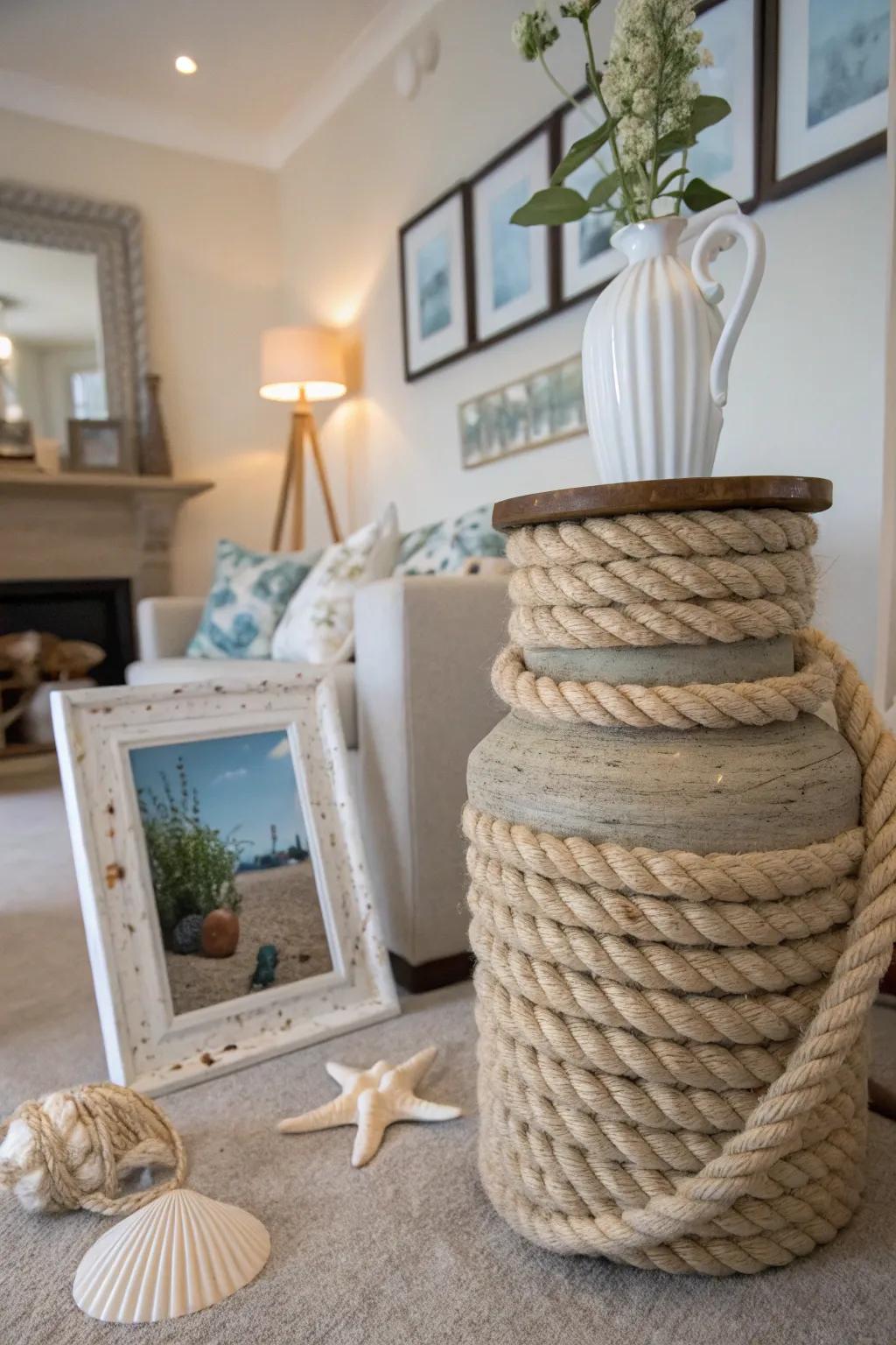 Seafaring rope brings a subtle ocean vibe to decor.