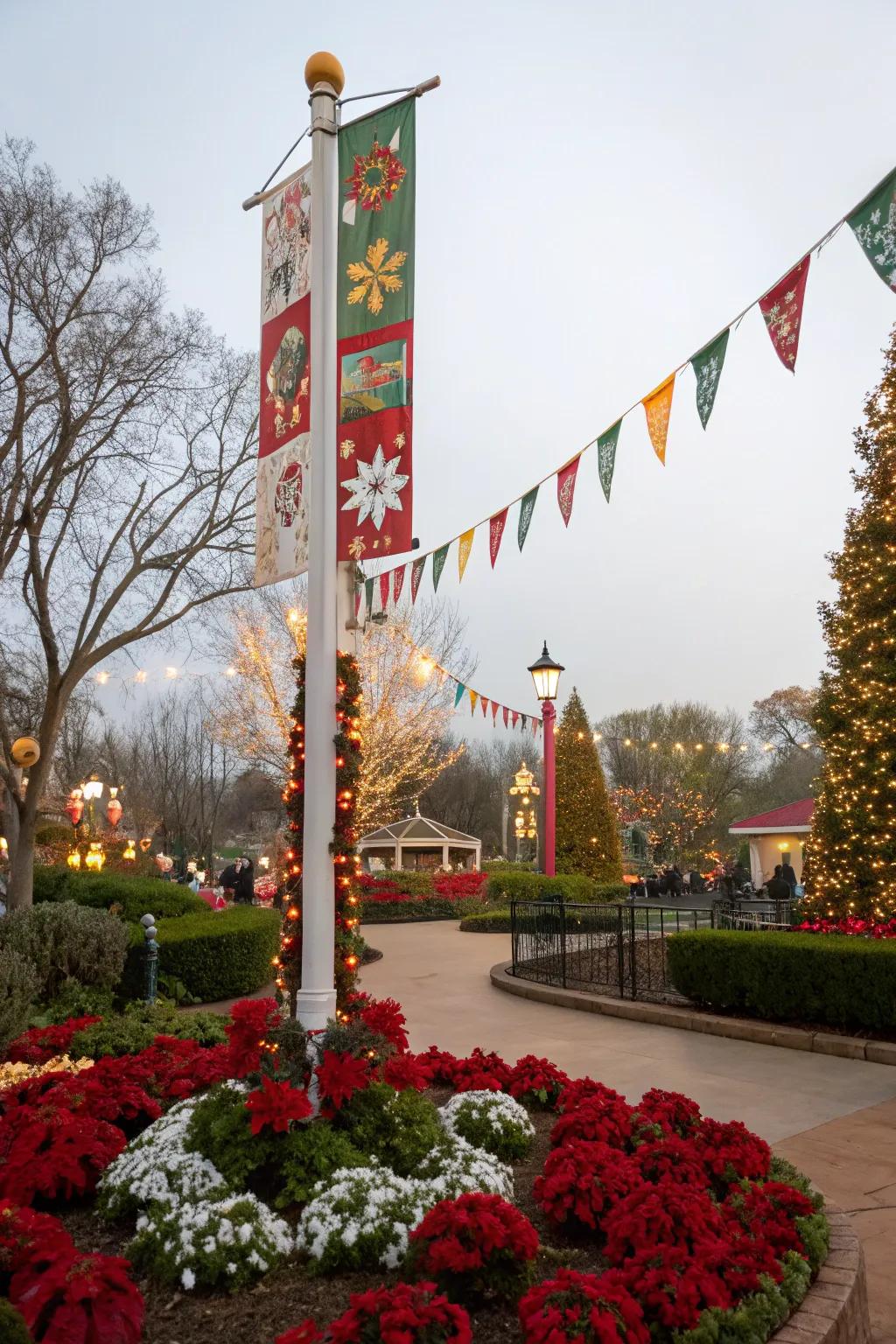 Seasonal trimmings bring a refreshing and festive touch to flagpoles.
