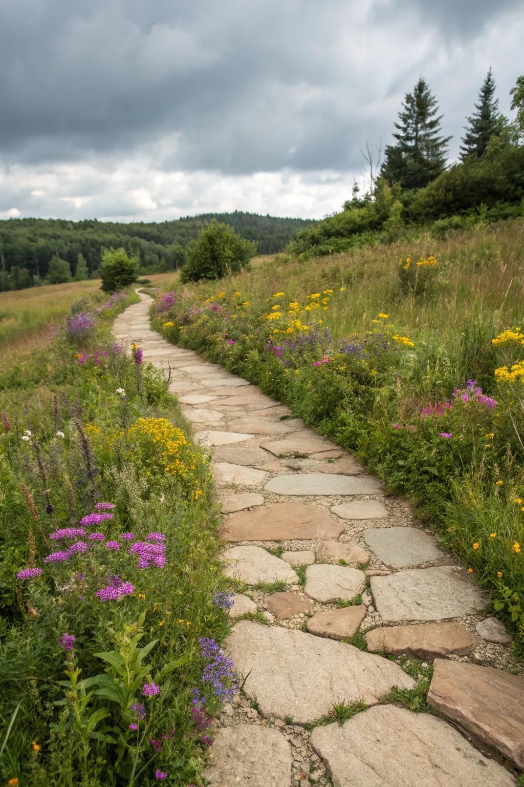 Country flagstones mixing naturally with wild surroundings.