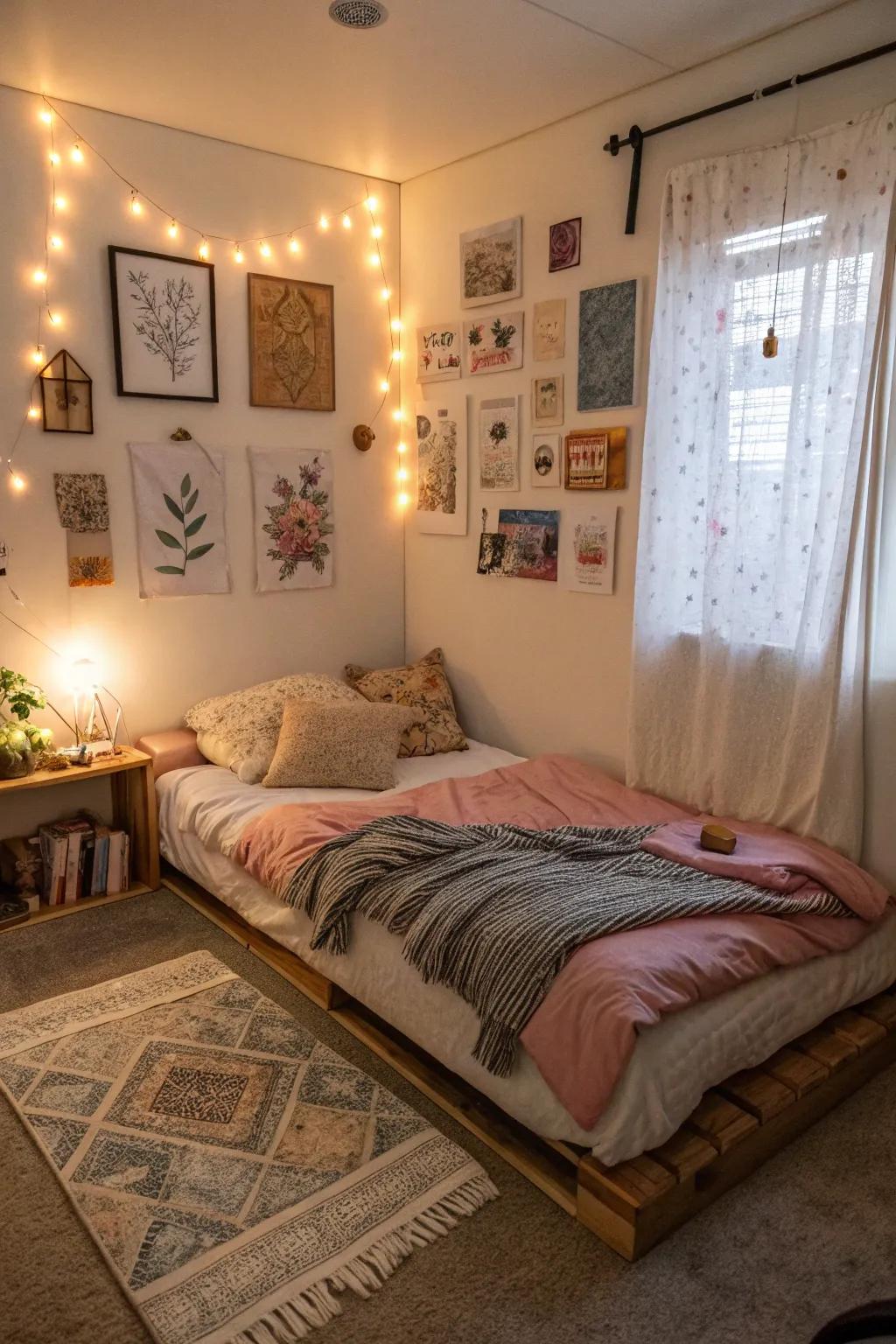 Thoughtfully chosen artwork can turn a small room into a comforting escape.