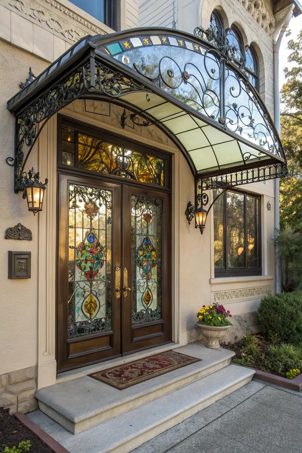 Colored glass awnings stand as artistic masterpieces.