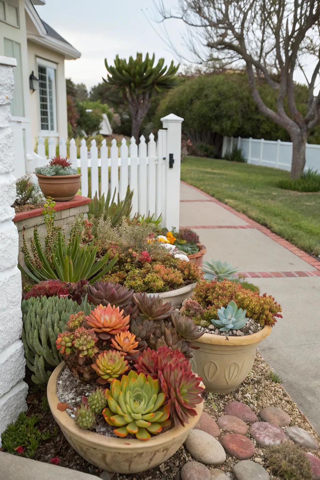 Succulents add color while using very little water.