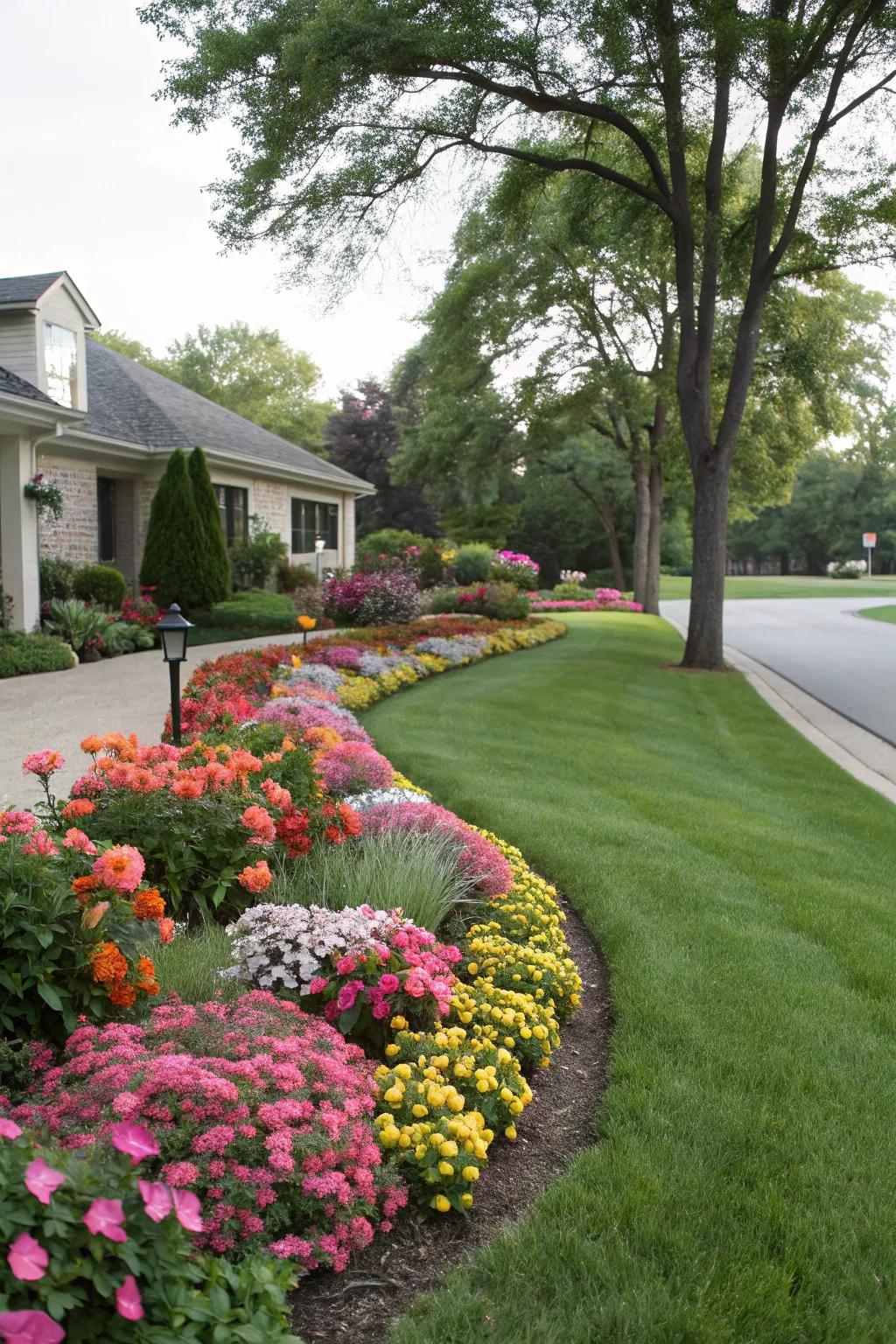 Floral displays alongside your property line bring color and life to your front garden.