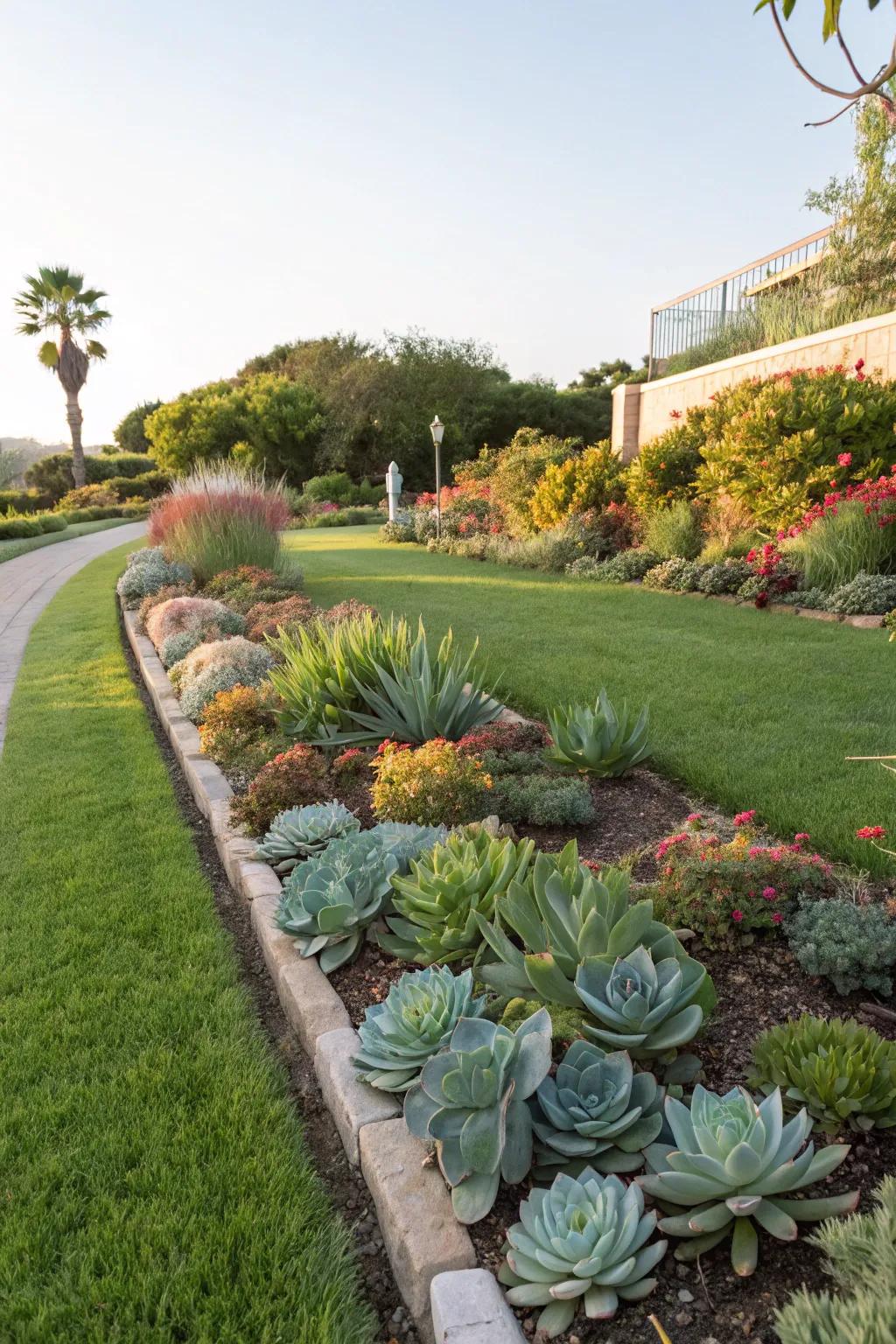 Succulent borders introduce structure.