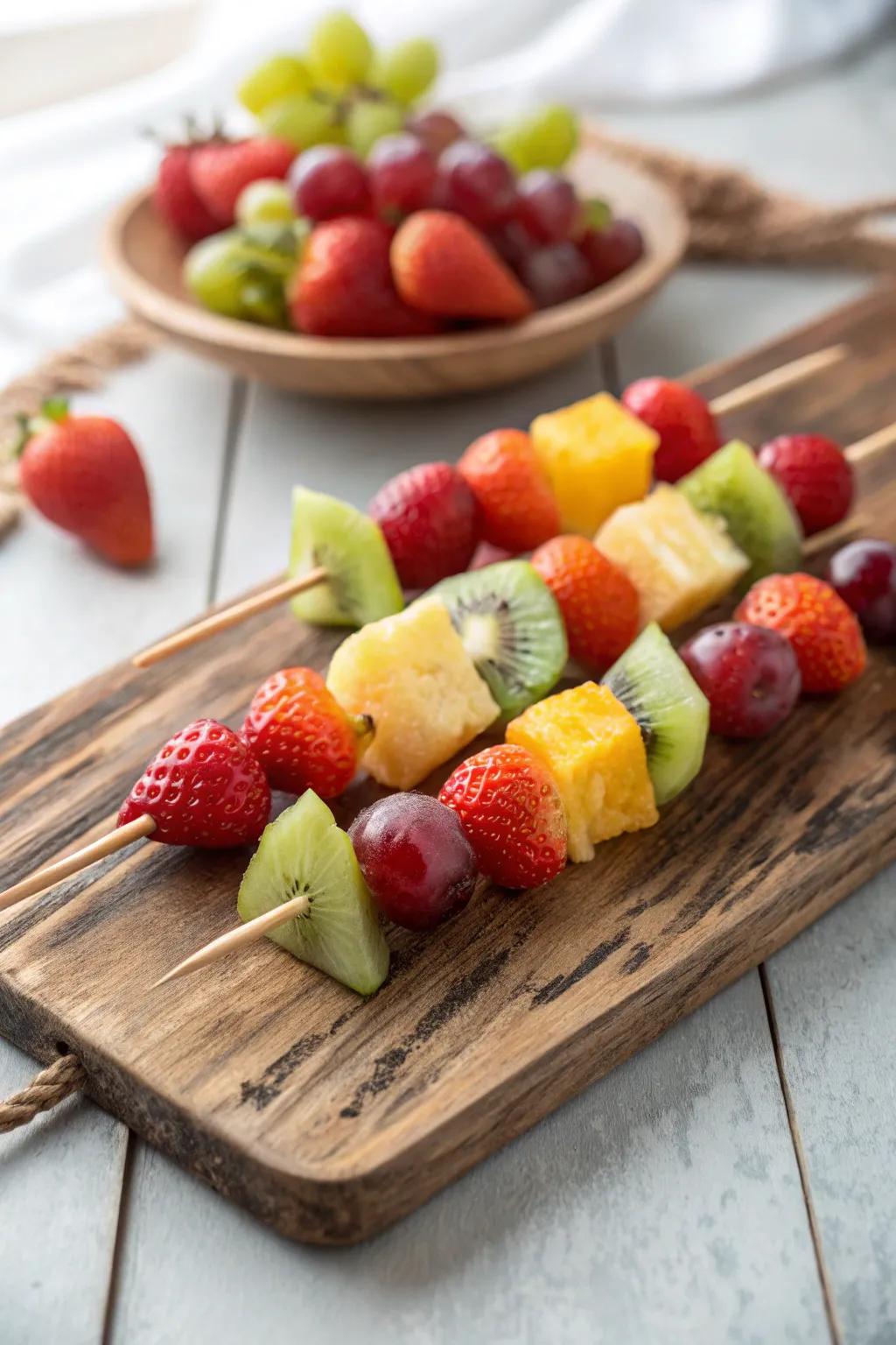 Fruit kebabs provide a playful spin on traditional fruit salad.