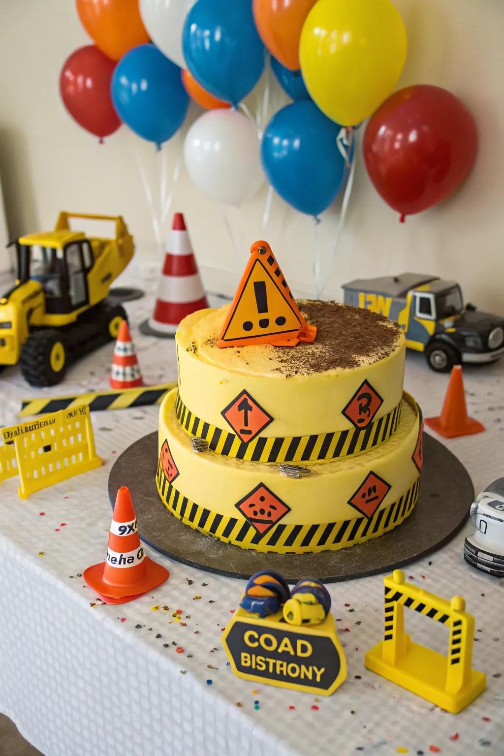 Proceed with laughter on this caution-themed birthday cake!