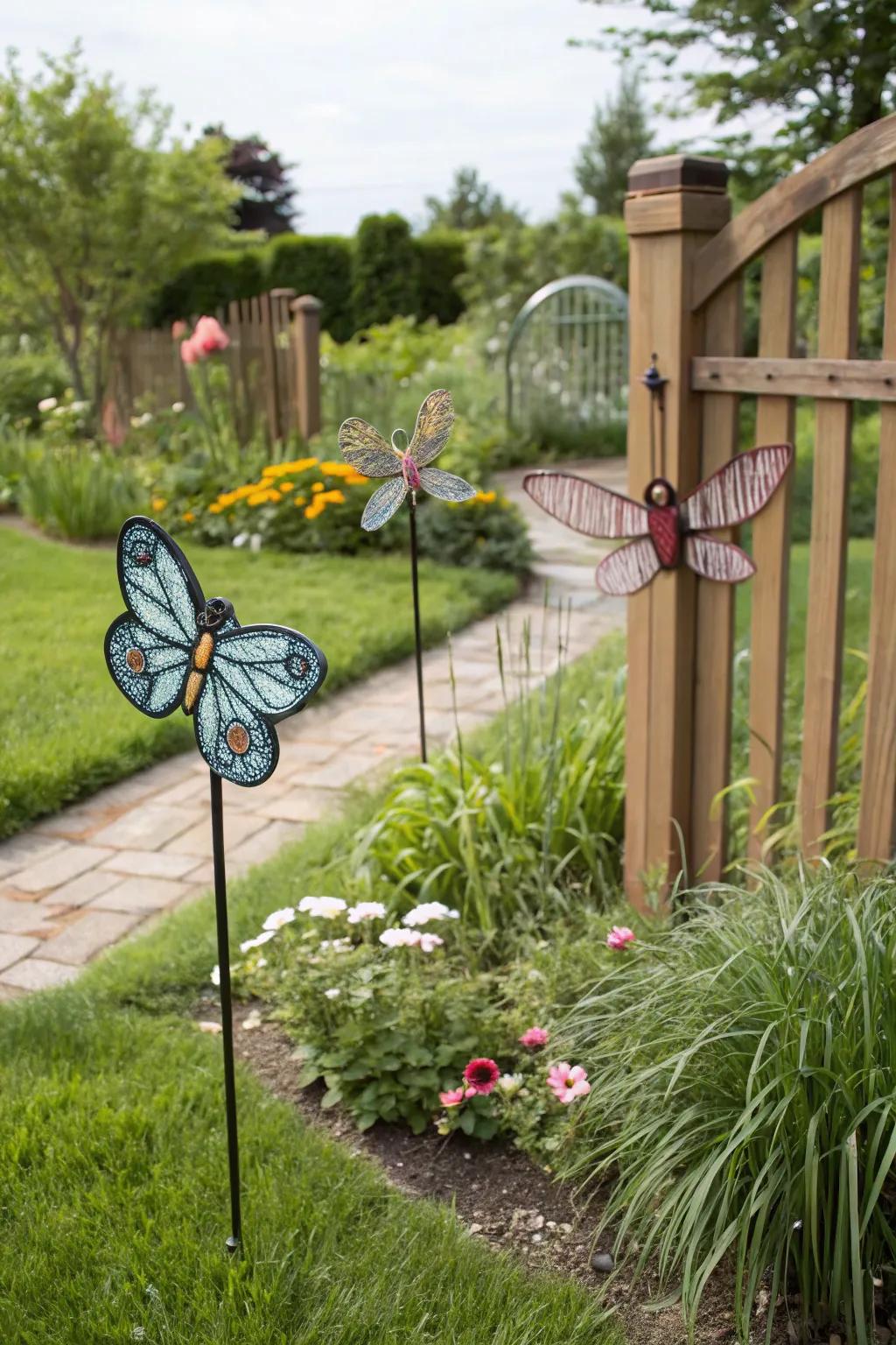 Insect motifs bringing a playful charm to the blooms.