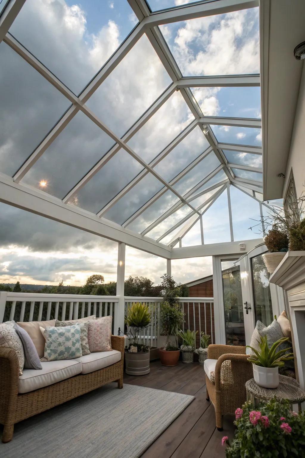A glass roof porch that connects you to the skies above.
