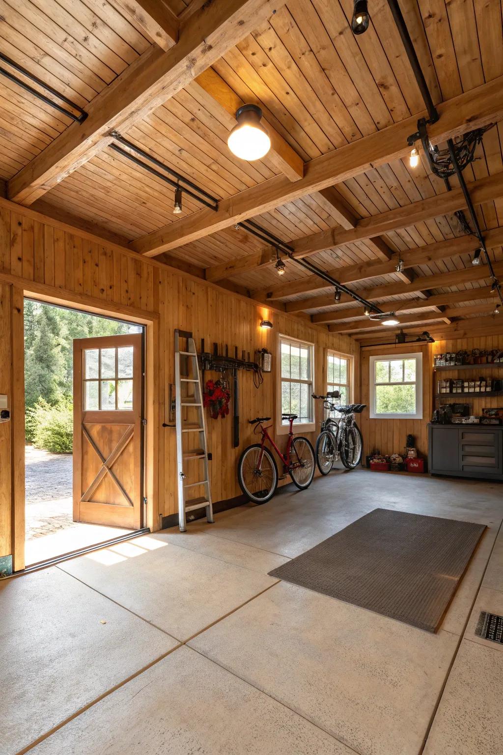 Wood planks add natural warmth and class to your garage ceiling.
