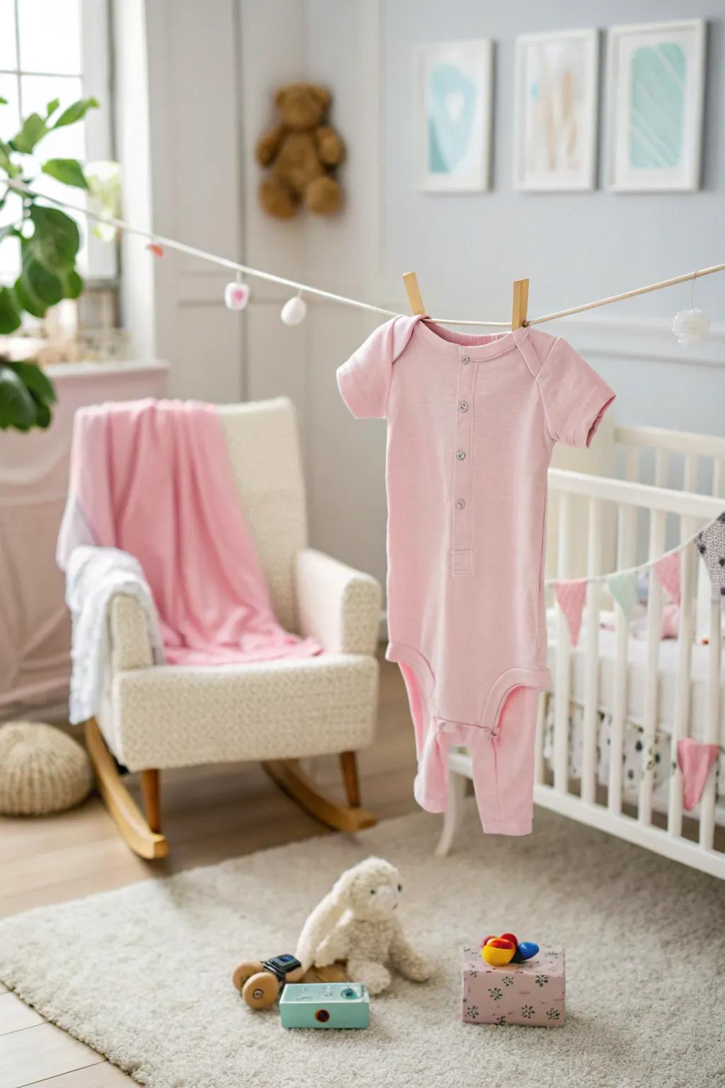 A delightful bodysuit reveal set against a beautifully adorned nursery.