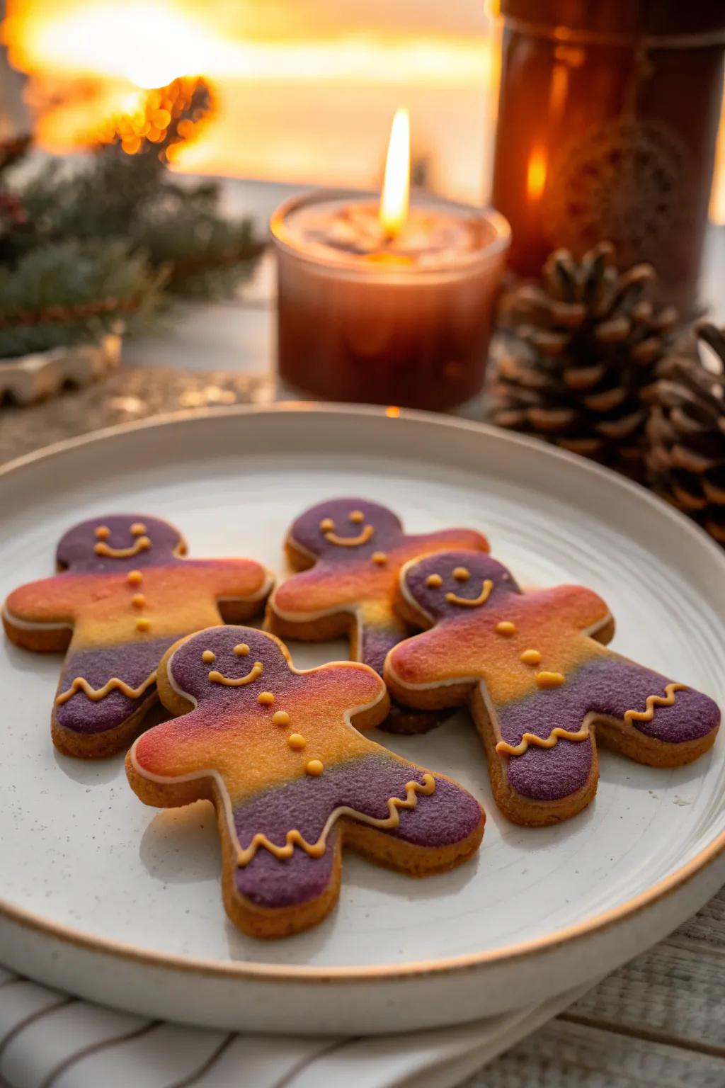 Gradient frosting introduces a contemporary flair to these gingerbread figures.