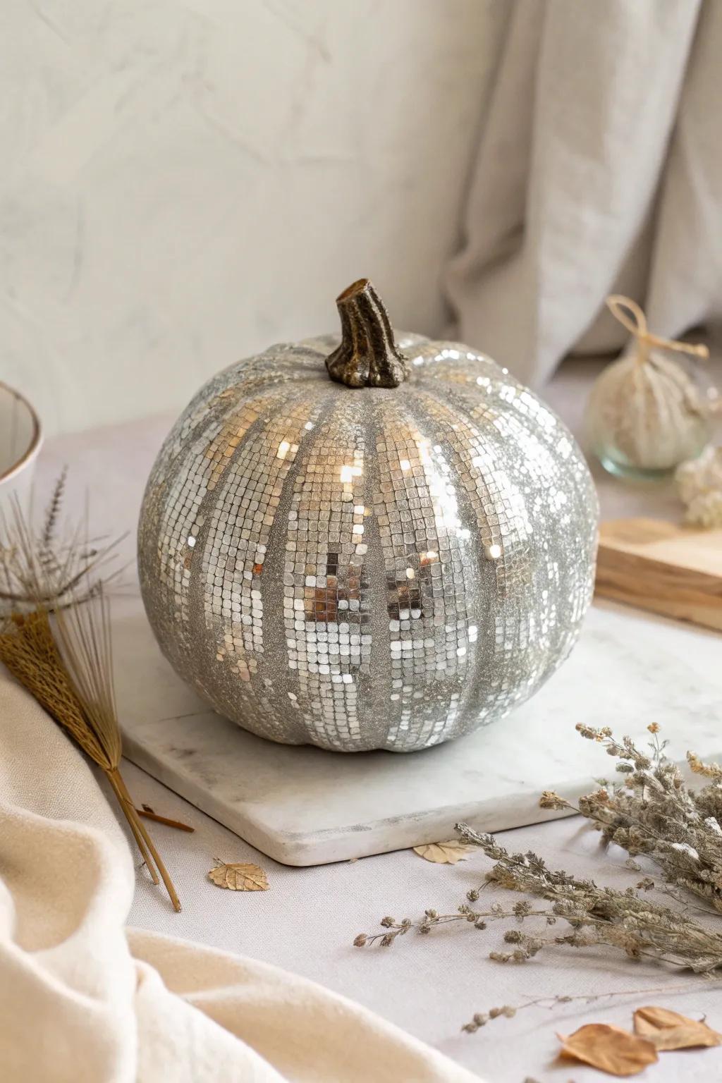 Sparkle into the season with this show-stopping disco ball pumpkin! 💫✨ #FallGlam #PumpkinDecor