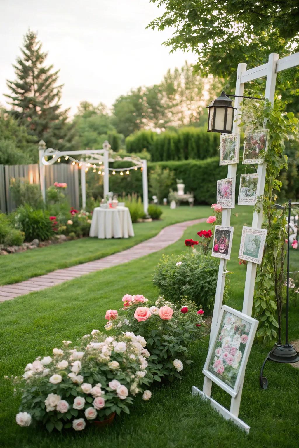 Outdoor garden scenes blend the beauty of nature with treasured memories.