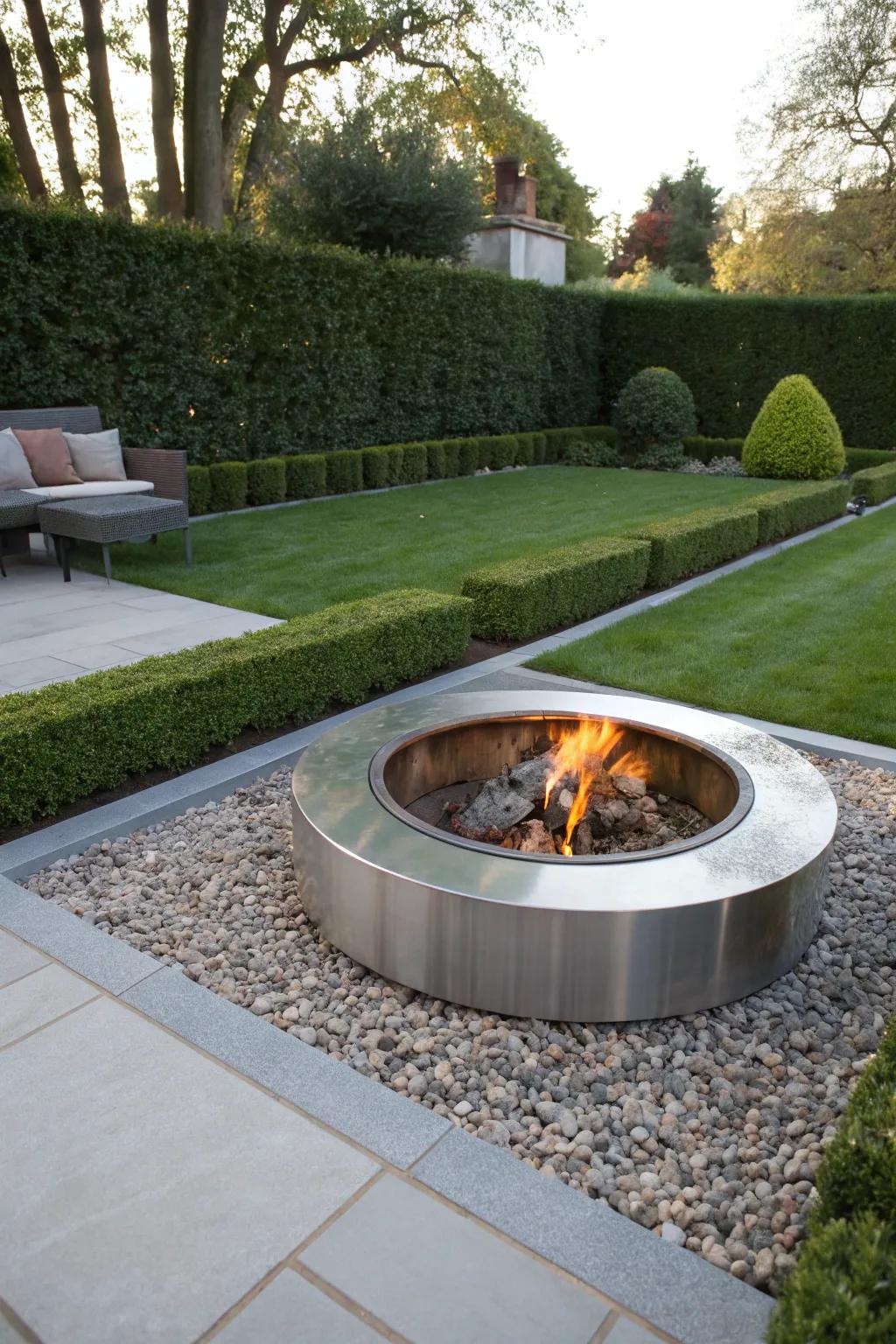 Modern metallic fire pits offer a sleek, contemporary visage.