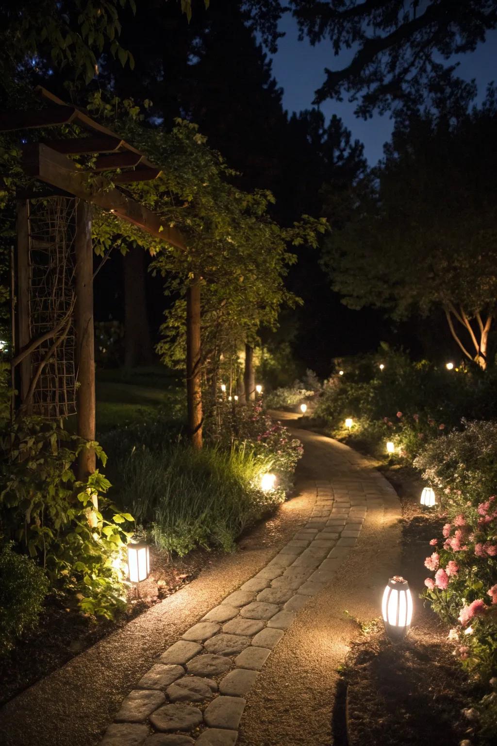 Subtle garden lighting, improving evening enjoyment and safety.
