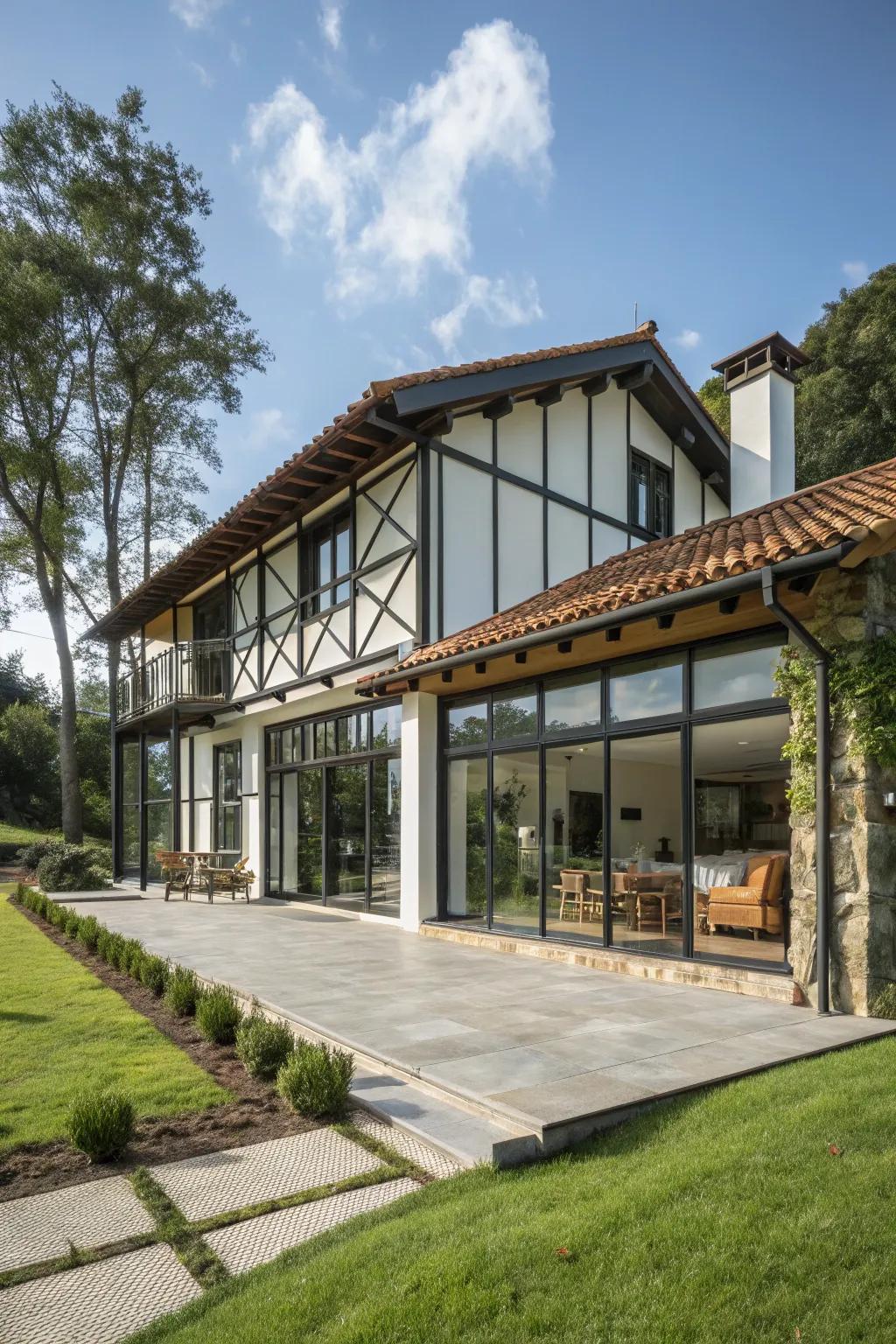 A guest house that nicely mixes different building elements.