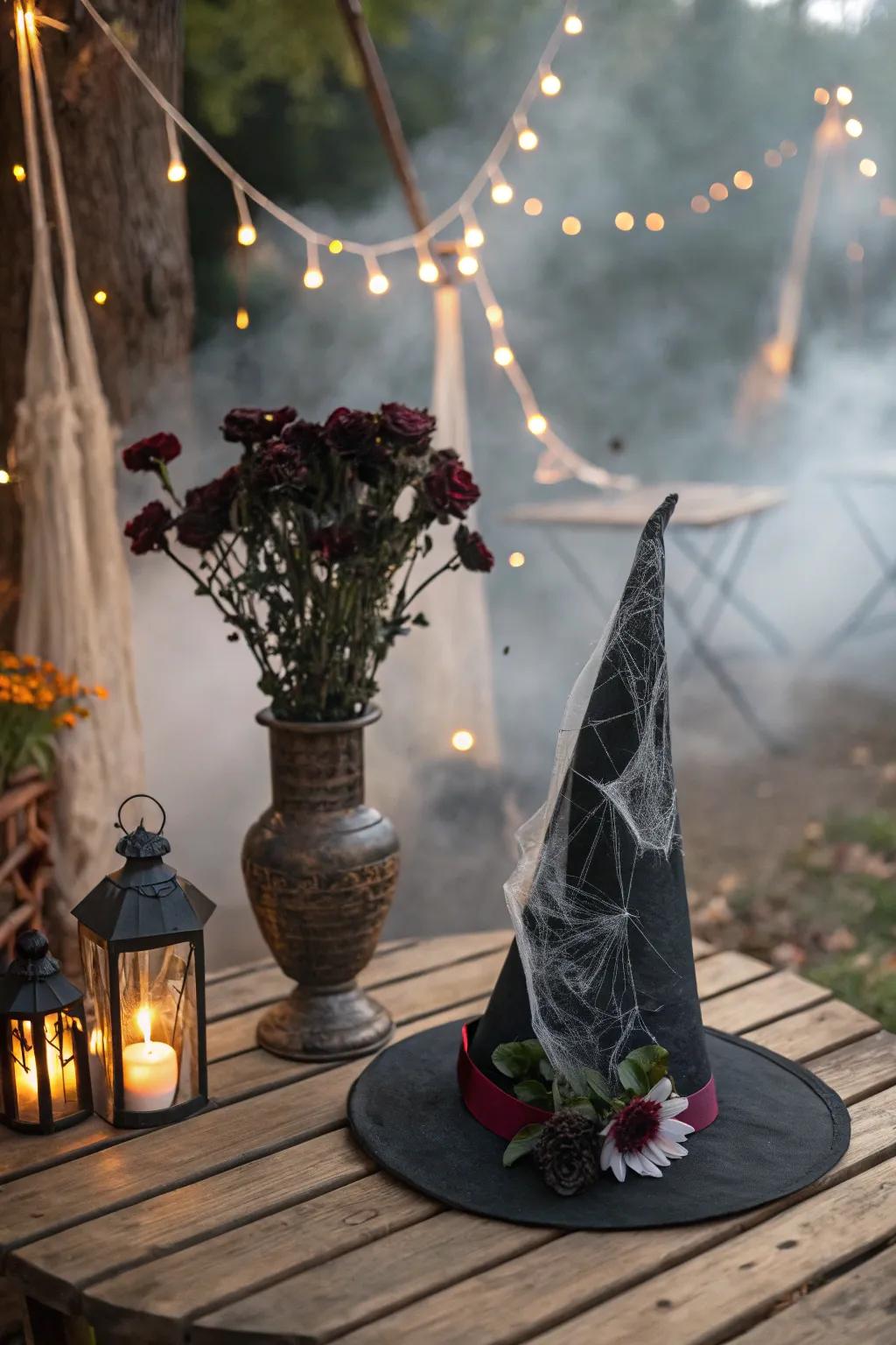An enchantress topper bouquet injects a whimsical and spooky detail into Halloween decor.