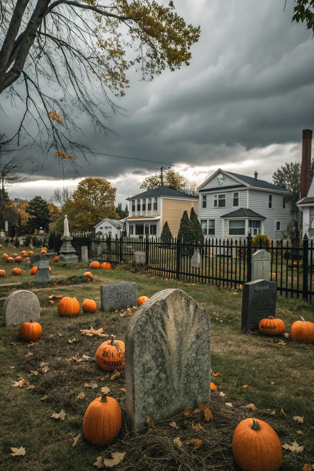 Pumpkins add a classic touch to any Halloween graveyard.