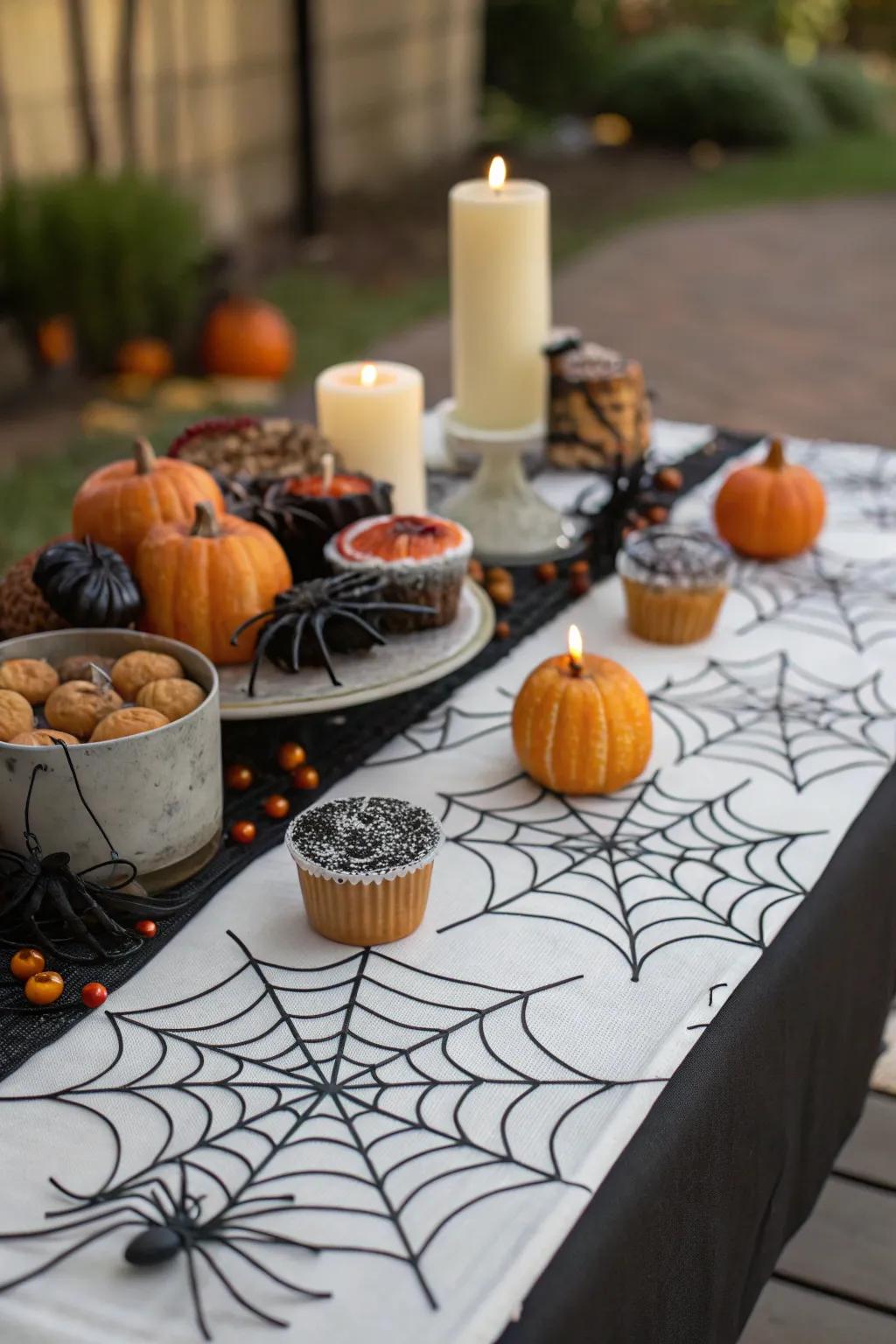 A spider web runner weaves in a hint of Halloween magic.