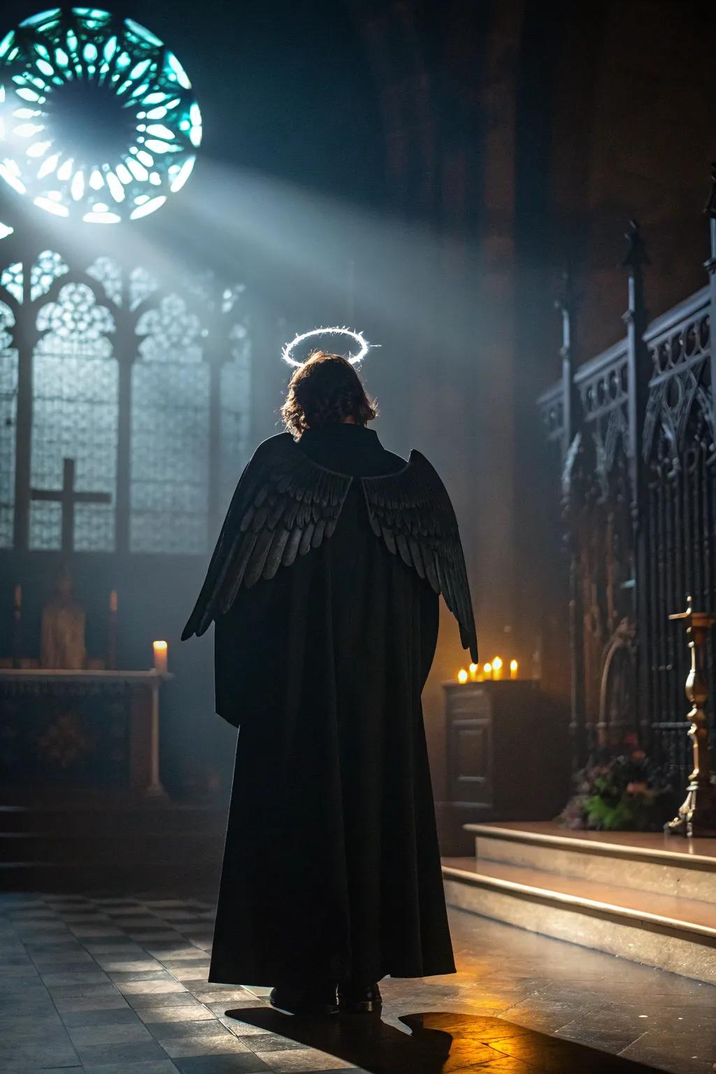 A mysterious shadow angel robe features a fascinating blend of light and shadow.