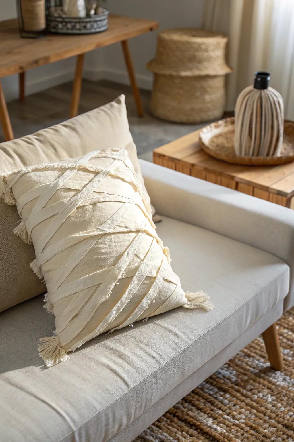 Transform your area with a hint of spooky sophistication: self-made bandaged figure cushion protectors for a fashionable Halloween.