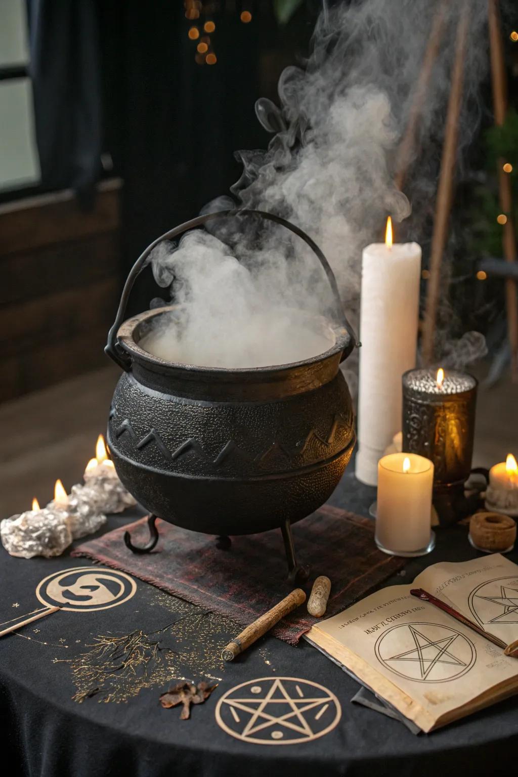 A witch's cauldron adds a touch of mystery and magic.