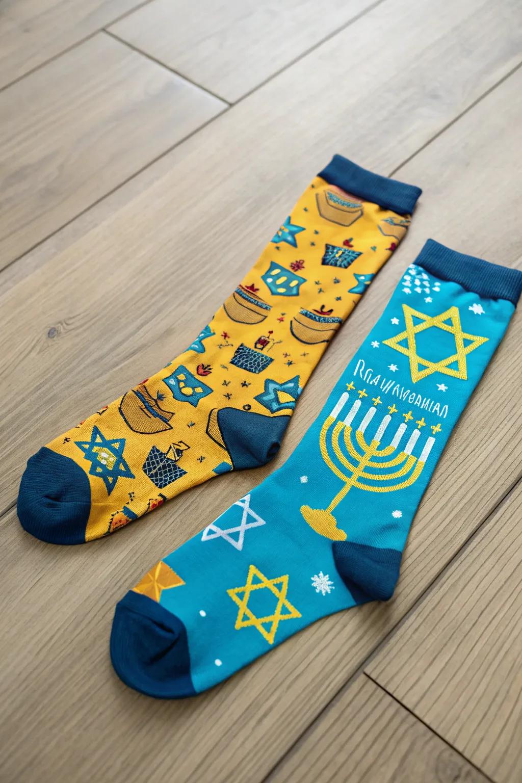 Playful and cozy bespoke printed socks for Hanukkah.