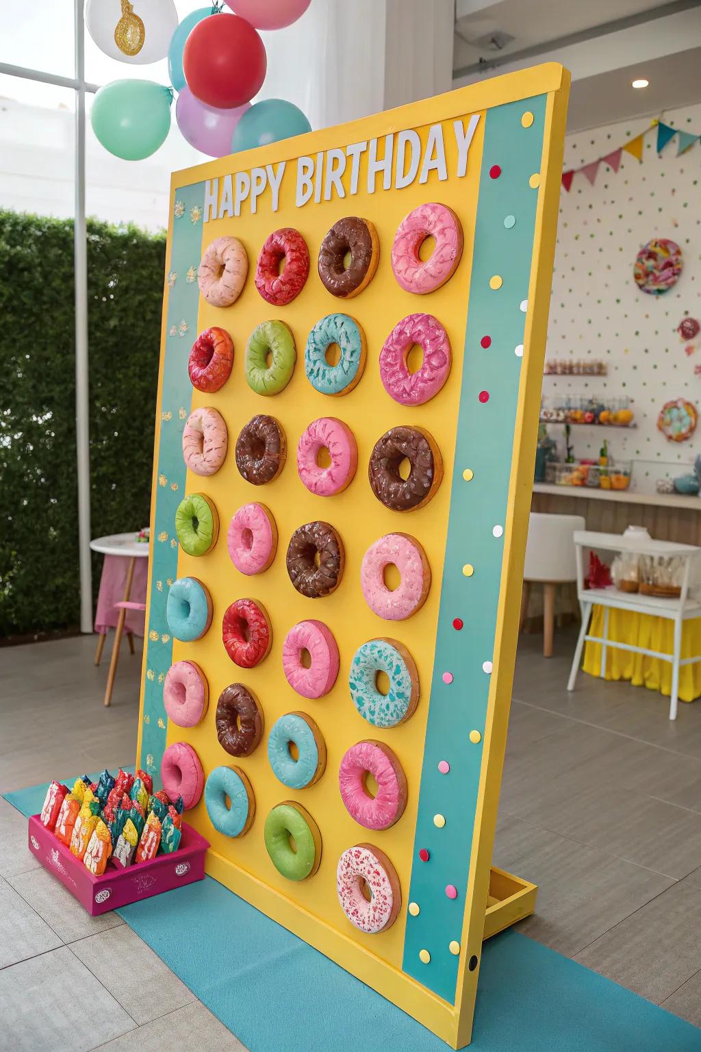 A playful sugar circle-themed birthday display that looks absolutely scrumptious.